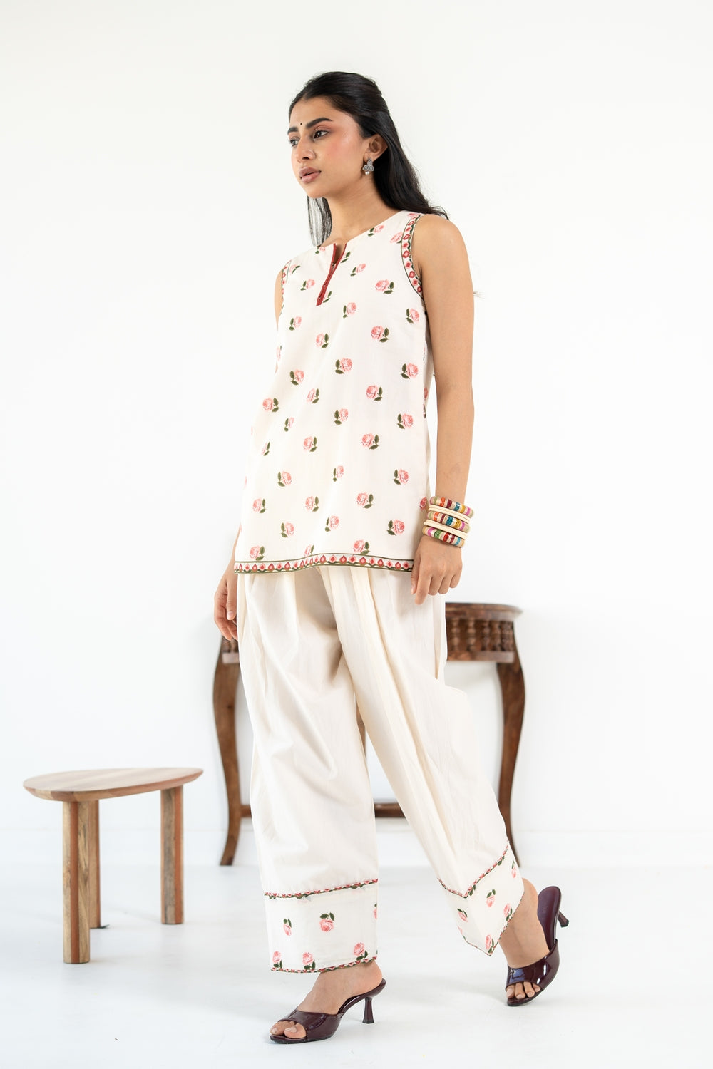OFF WHITE ROOH KURTA WITH FARSI SALWAR SET OF 3