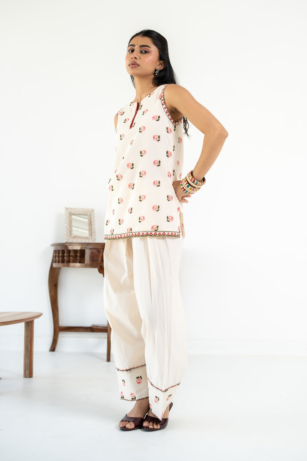 OFF WHITE ROOH KURTA WITH FARSI SALWAR SET OF 3