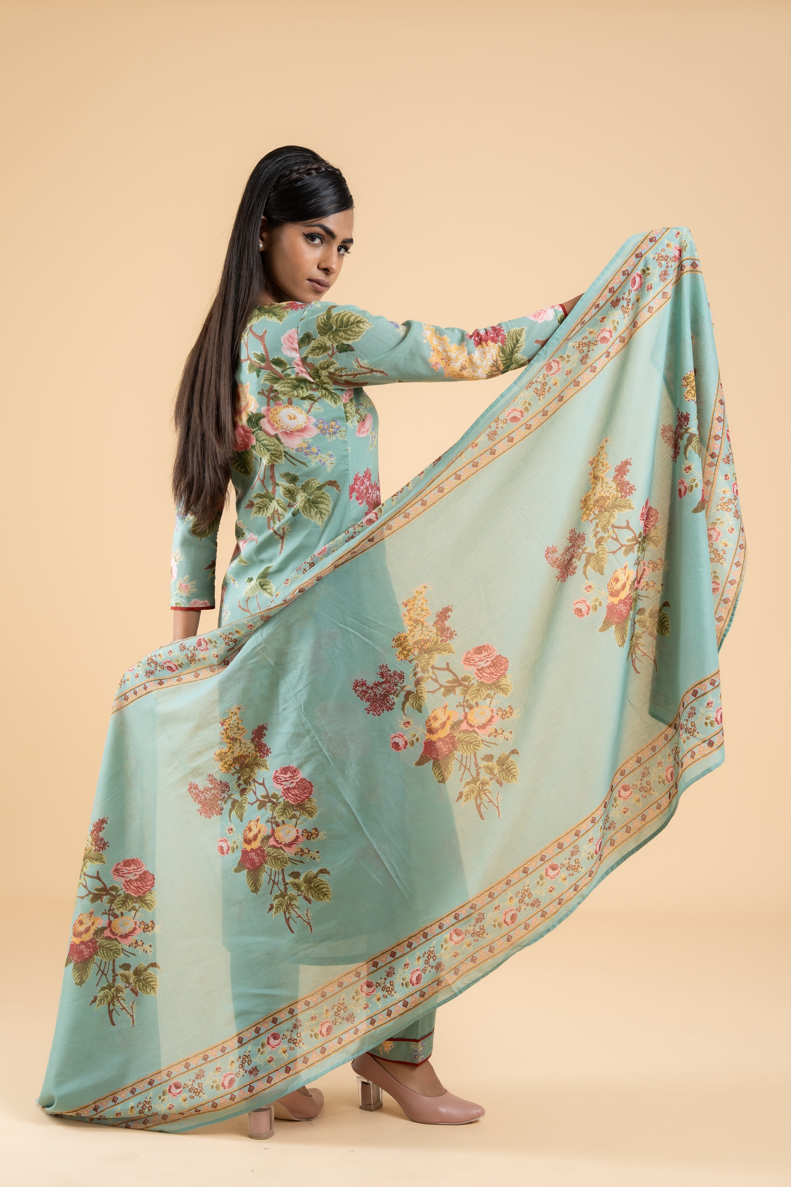 SAGE GREEN PUSHP KURTA SET OF 3