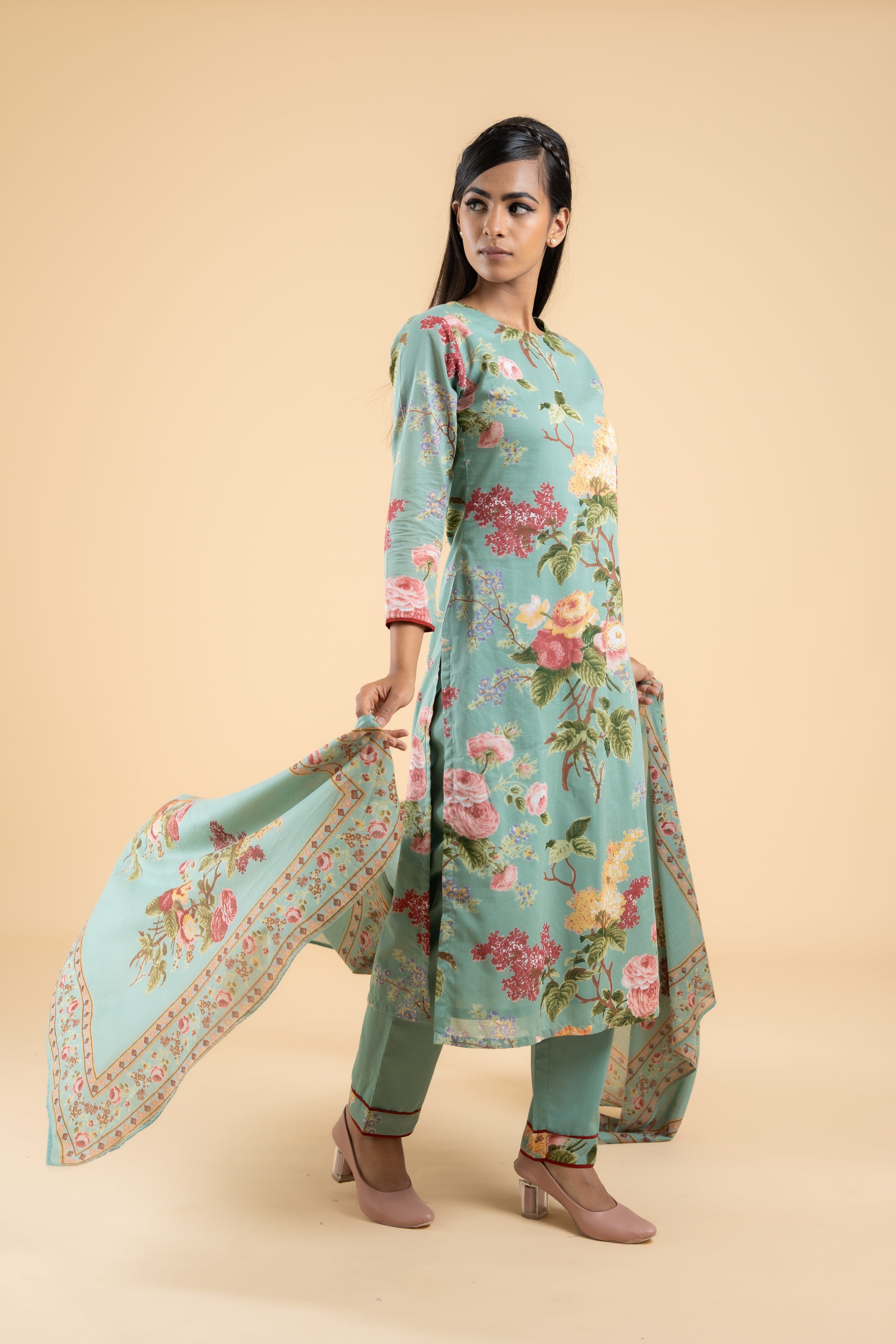 SAGE GREEN PUSHP KURTA SET OF 3