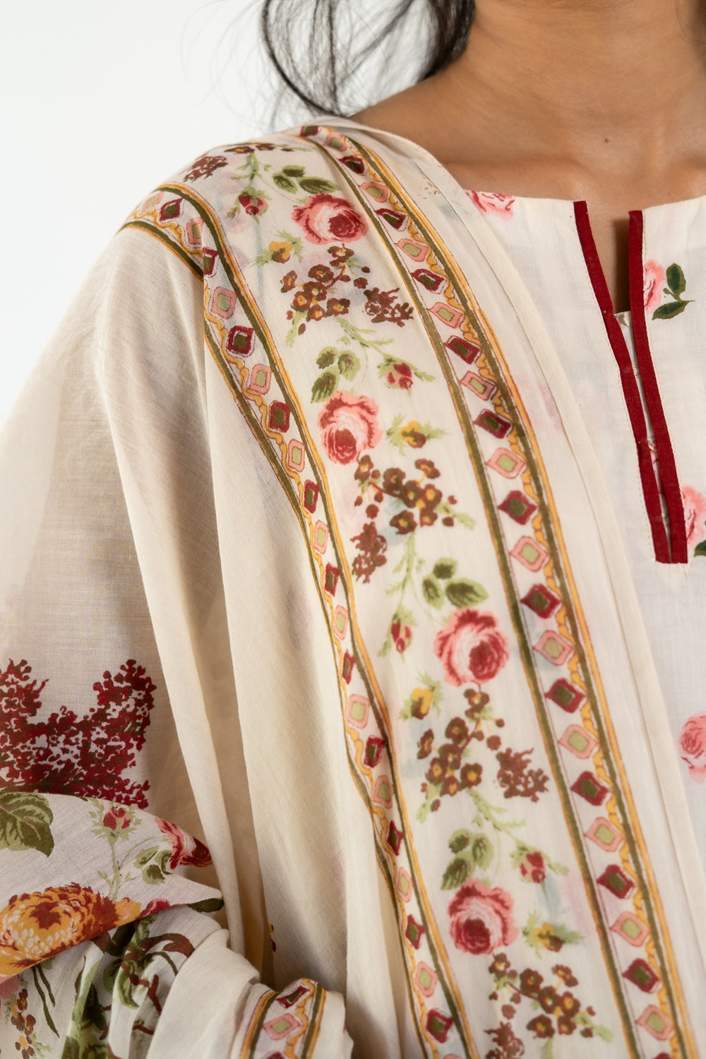 OFF WHITE ROOH KURTA WITH FARSI SALWAR SET OF 3