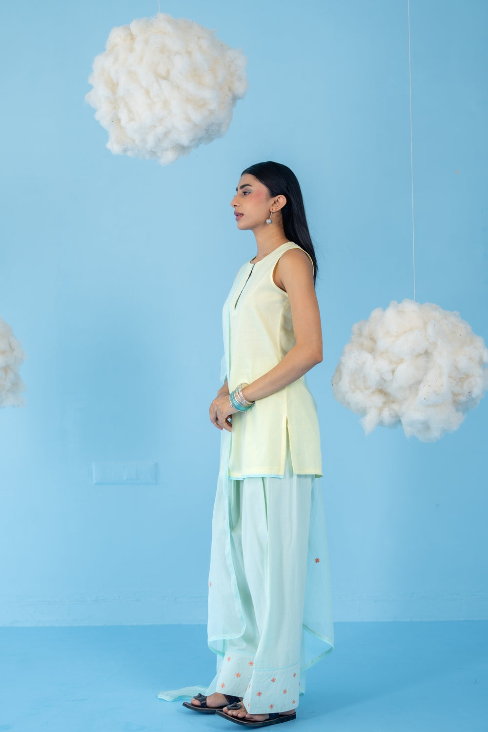 BUTTER YELLOW & MINT GREEN MANGO MINT FARSI SALWAR SET OF 3