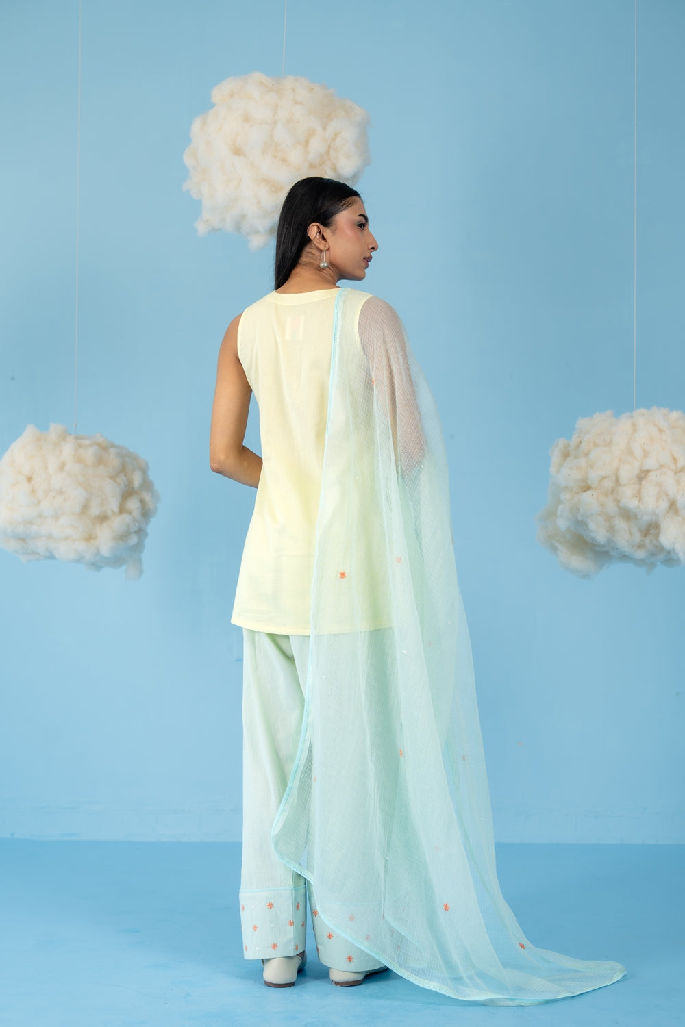 BUTTER YELLOW & MINT GREEN MANGO MINT FARSI SALWAR SET OF 3