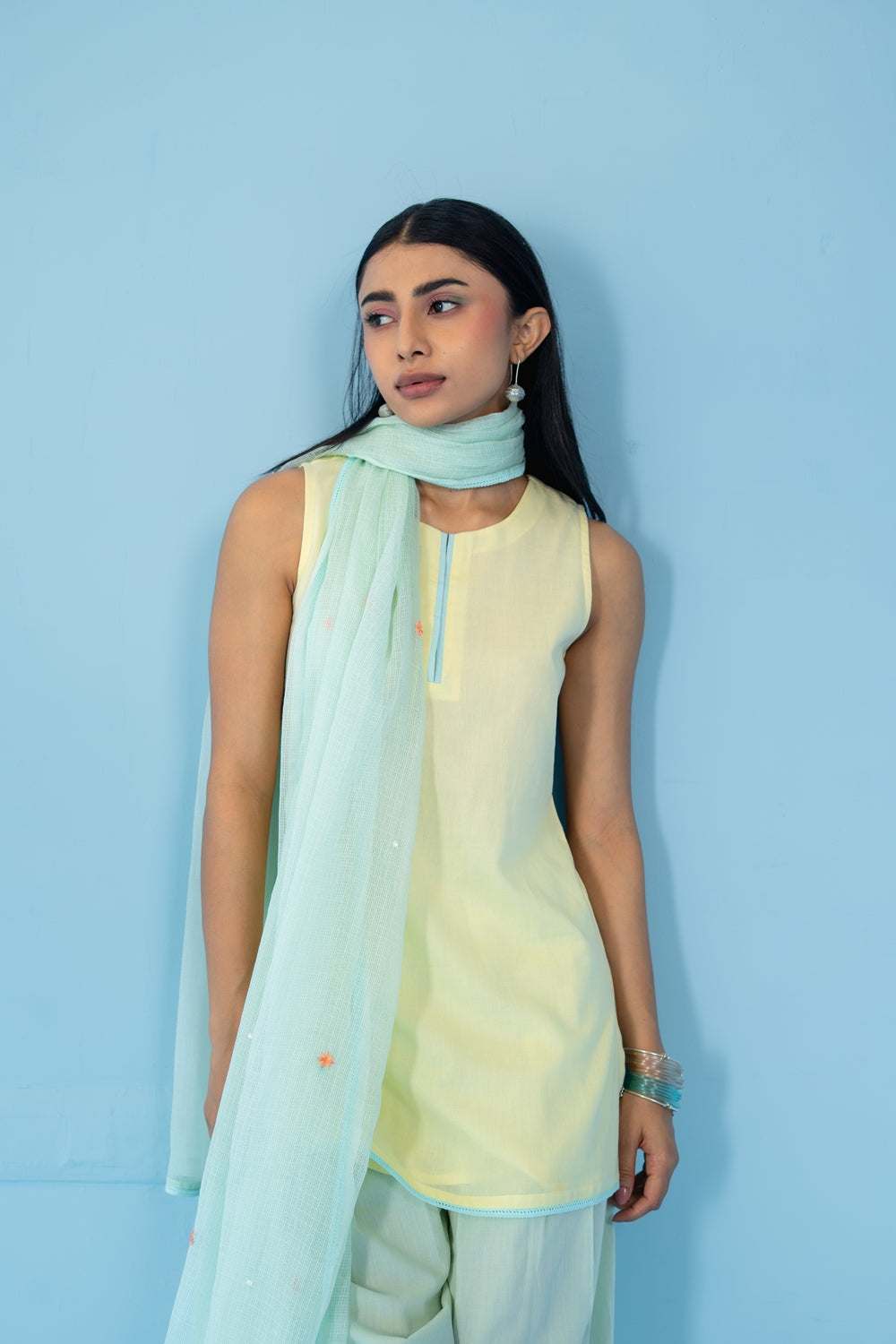 BUTTER YELLOW & MINT GREEN MANGO MINT FARSI SALWAR SET OF 3