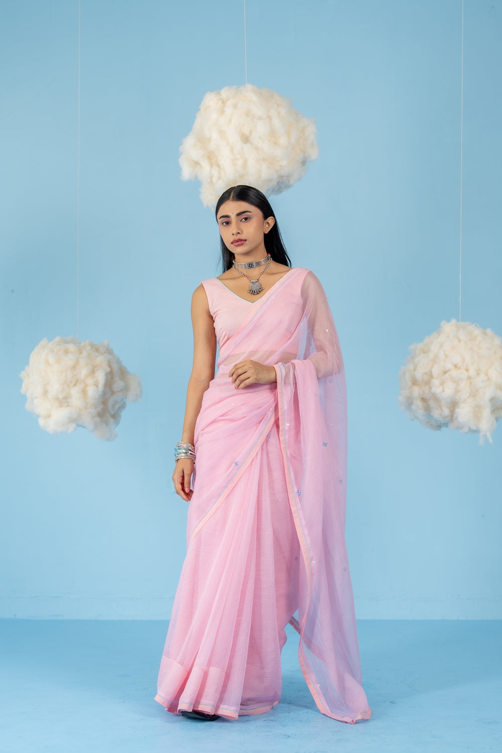 BABY PINK STRAWBERRY SAREE WITH UN-STITCHED BLOUSE
