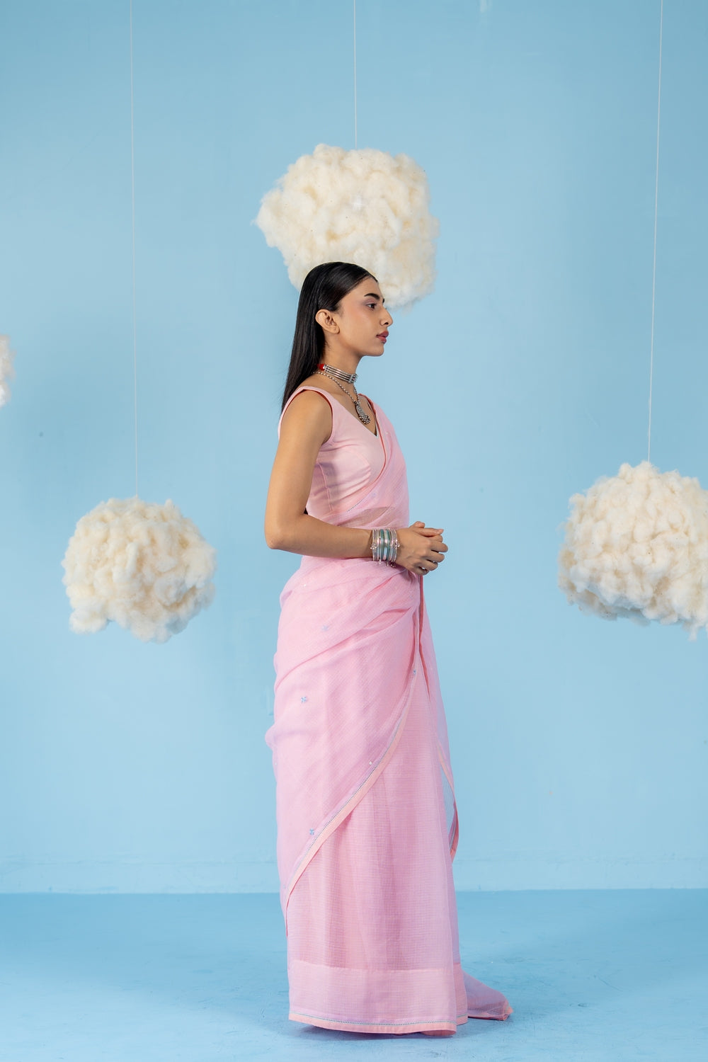 BABY PINK STRAWBERRY SAREE WITH UN-STITCHED BLOUSE