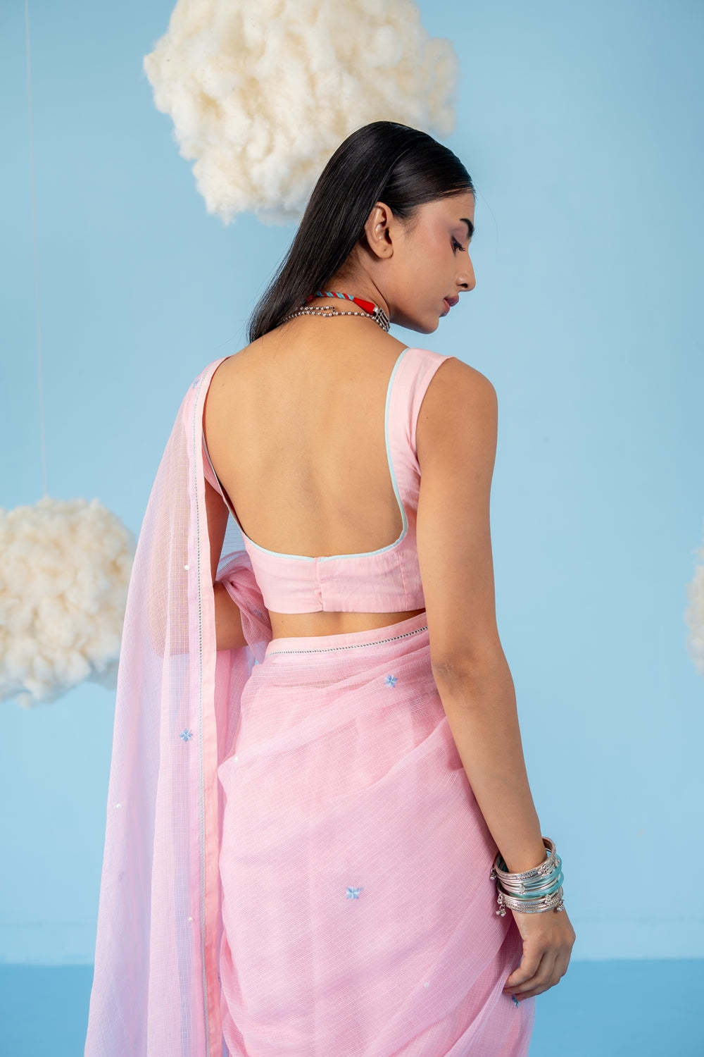 BABY PINK STRAWBERRY SAREE WITH UN-STITCHED BLOUSE