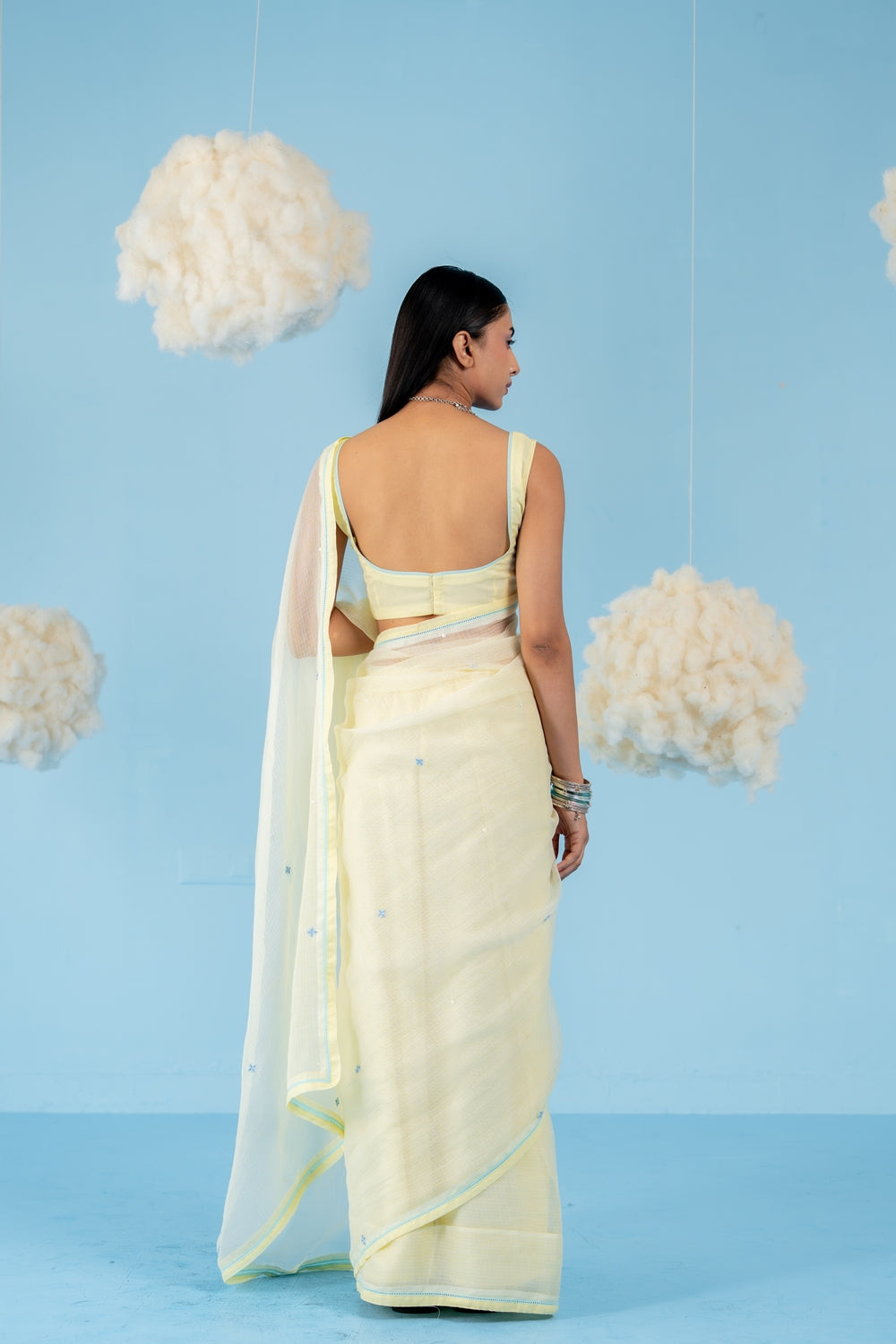 BUTTER YELLOW LEMONADE SAREE WITH UN-STITCHED BLOUSE