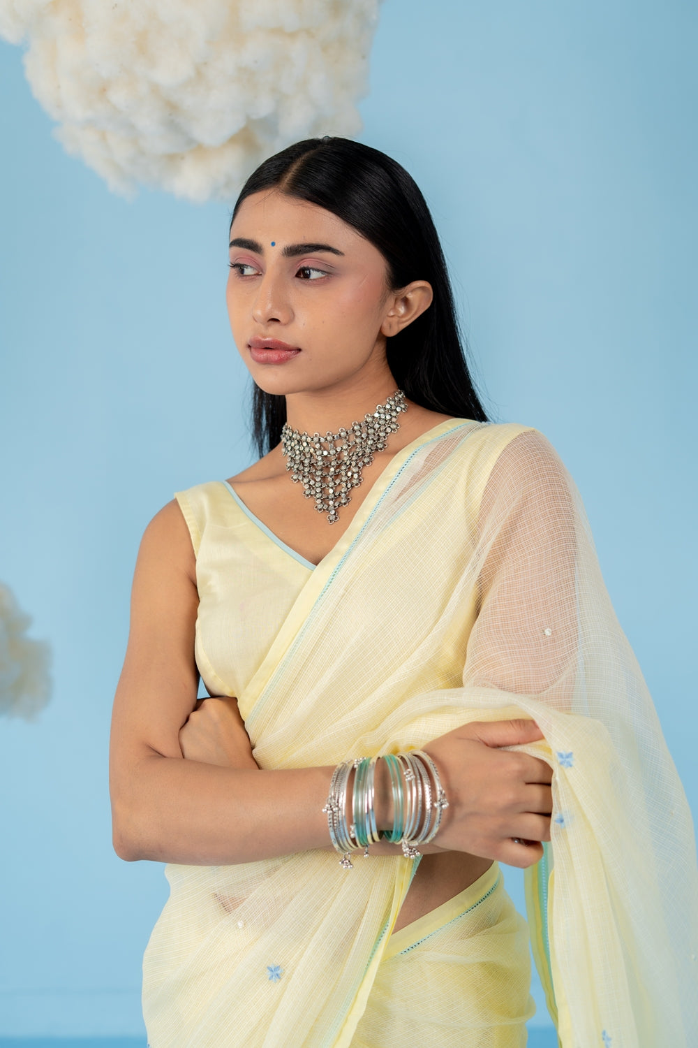 BUTTER YELLOW LEMONADE SAREE WITH UN-STITCHED BLOUSE