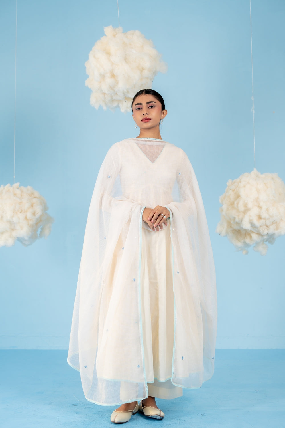 OFF-WHITE ALMOMD MILK ANARKALI SET OF 3