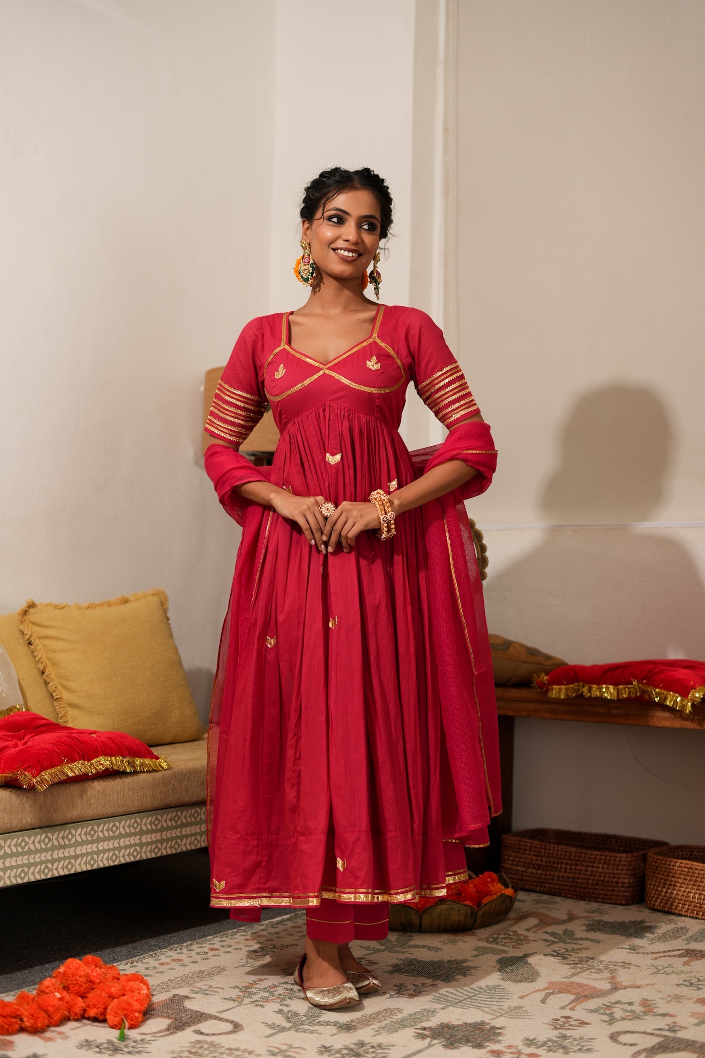 RED AANGI ANARKALI SET OF 3