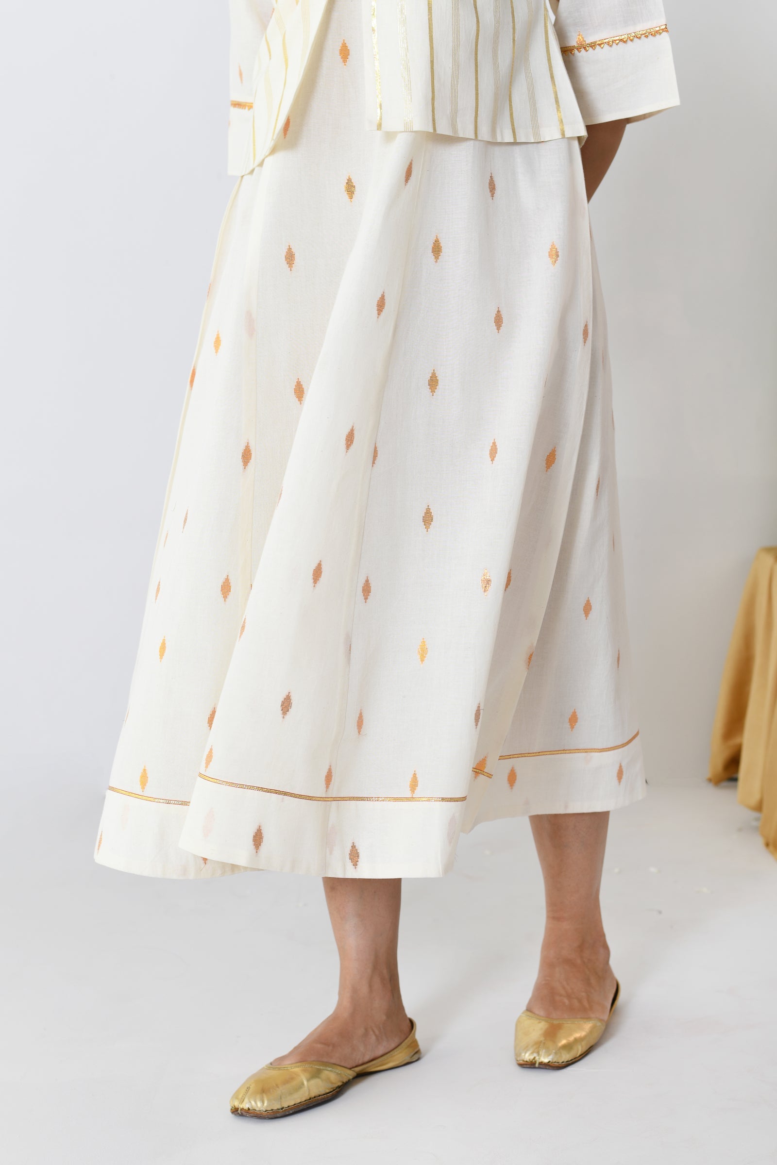 Chakri White Lurex V-neck Dress with Koti
