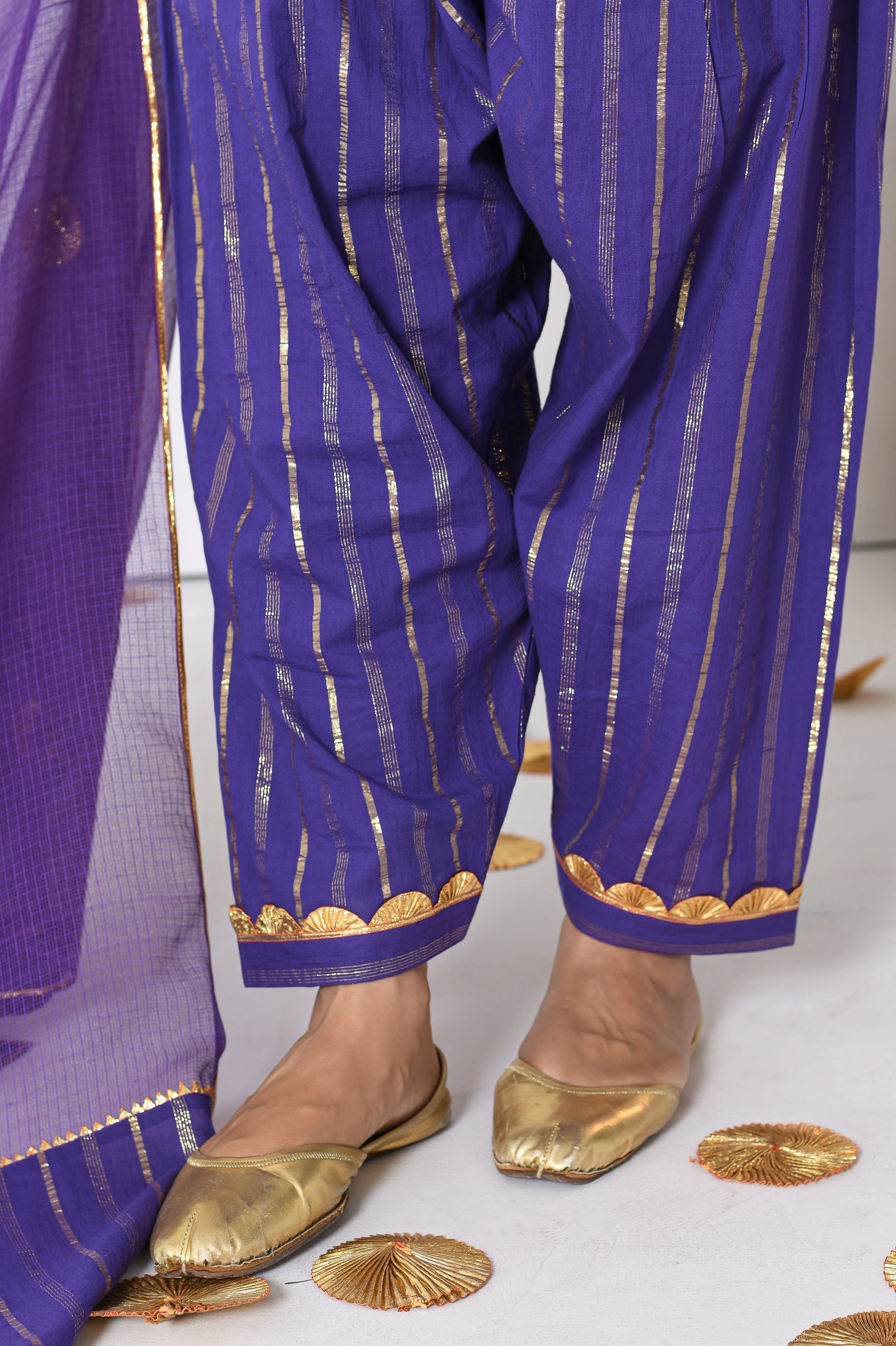 Nayantara Purple Lurex Round Neck Short kurta with Patiyala and Dupatta