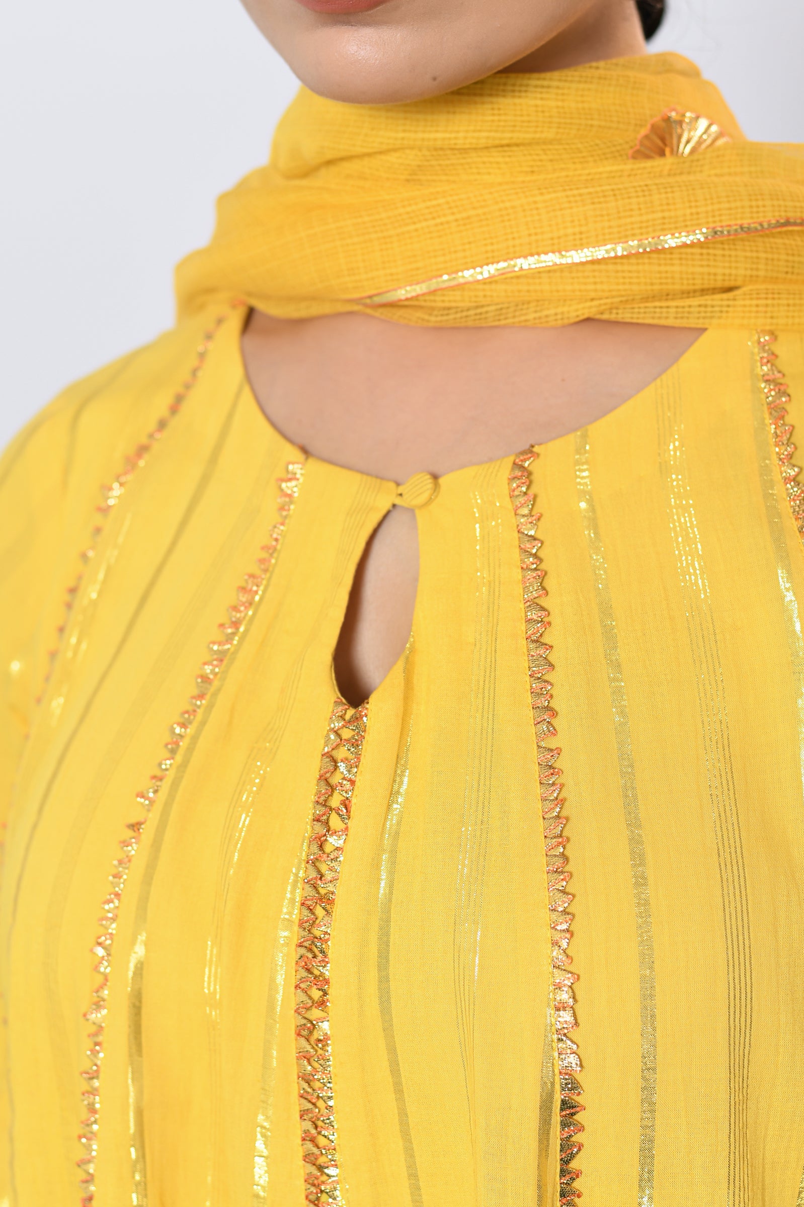 Peetambar Yellow Lurex Round Neck Anarkali Set