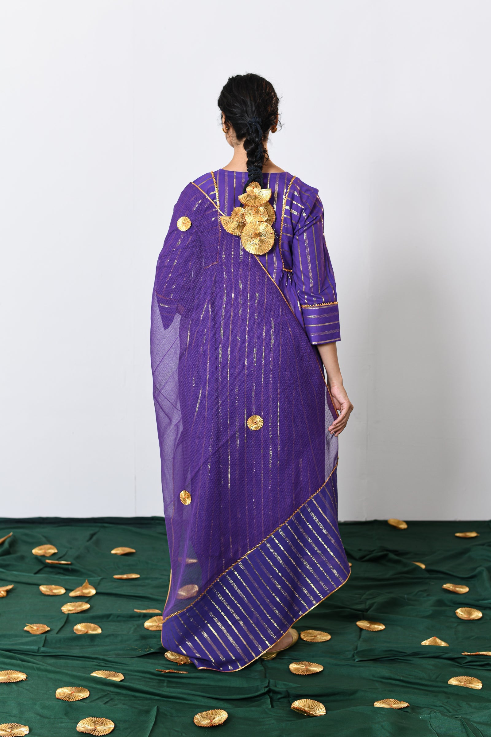 Neelima Purple Lurex Round Neck A-line Kurta, Pant and Dupatta
