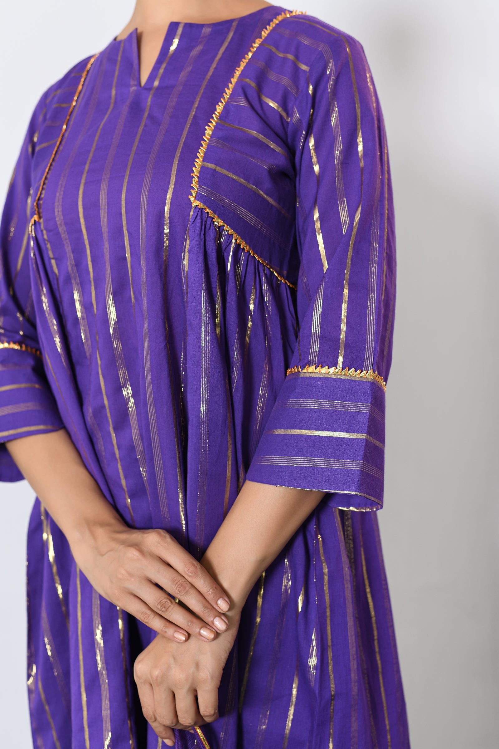 Neelima Purple Lurex Round Neck A-line Kurta, Pant and Dupatta