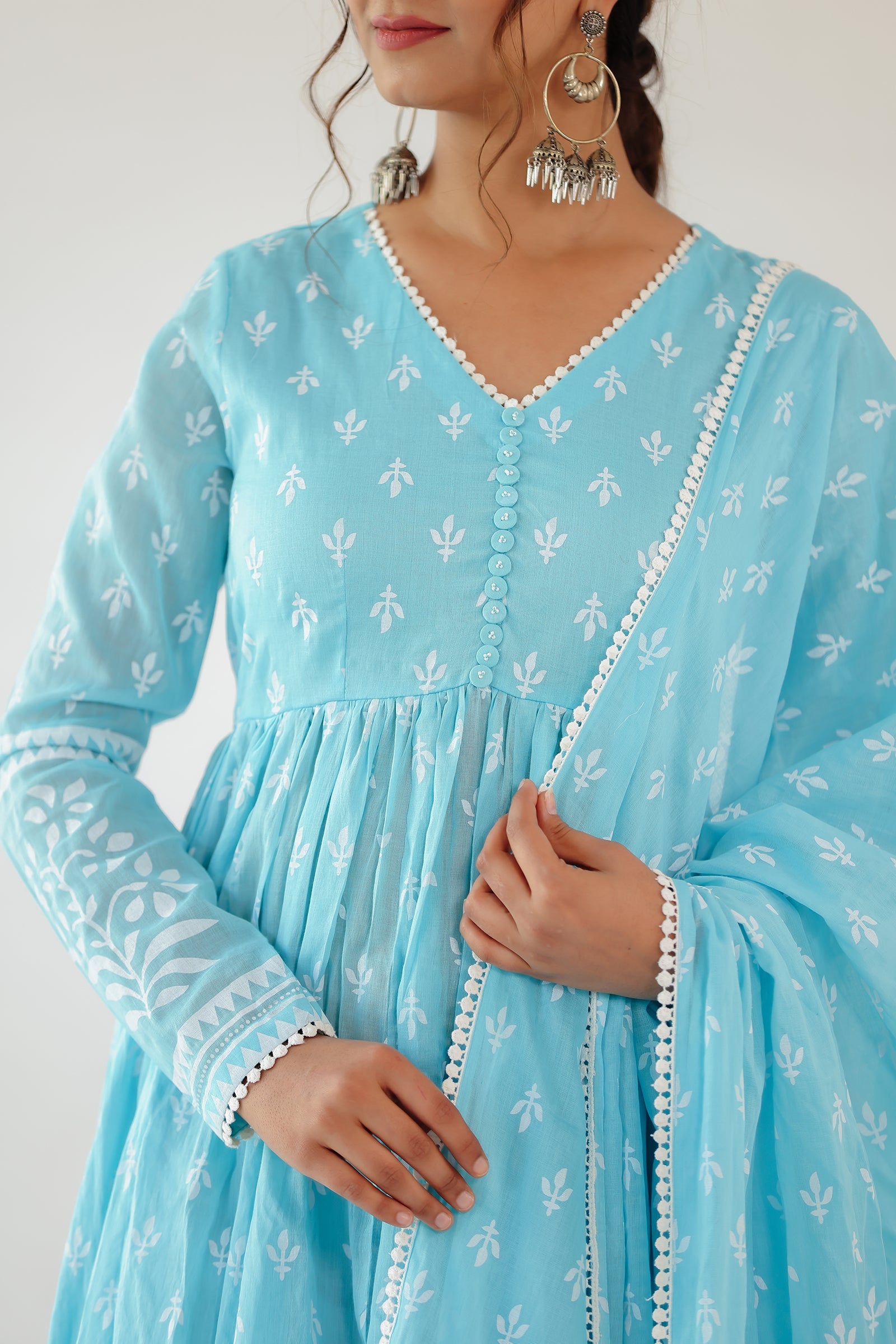 MAITREE ICE BLUE MULMUL ANARKALI SET (RTS)