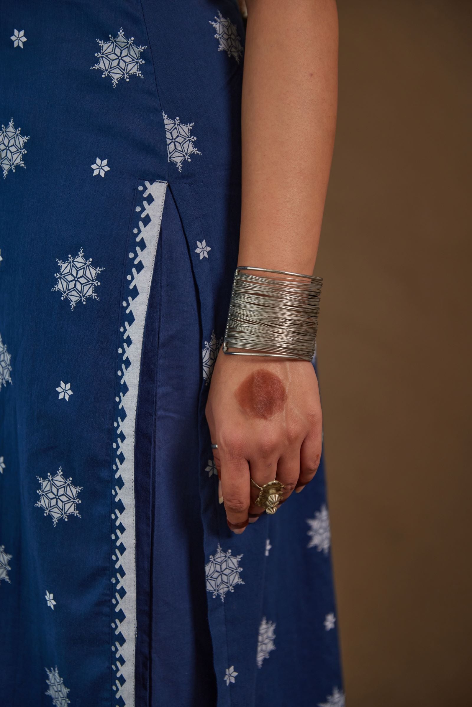 Gagan Blue Cotton Sleeveless Kurta Set