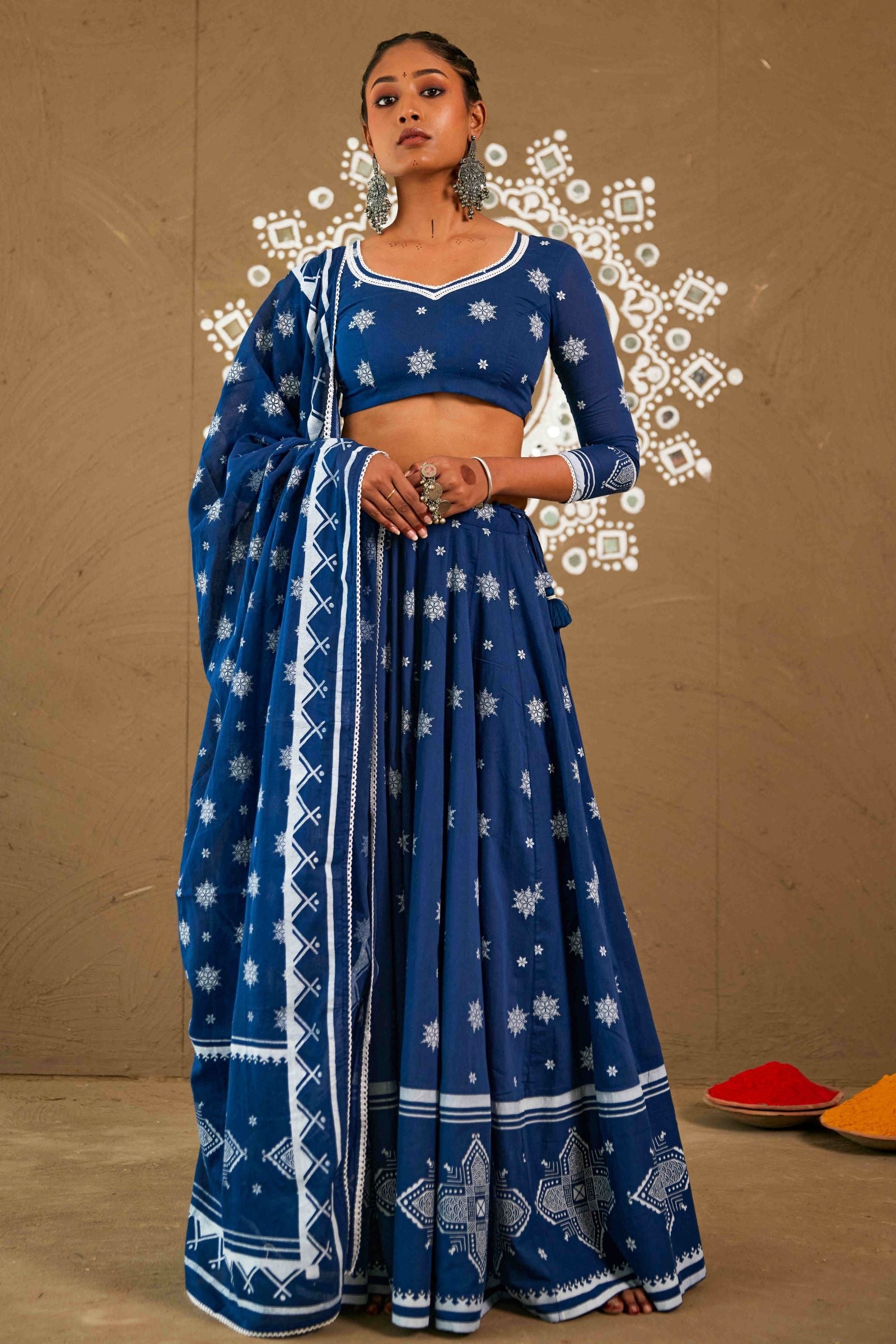 Phool Blue Cotton Lightweight Lehenga Choli Set