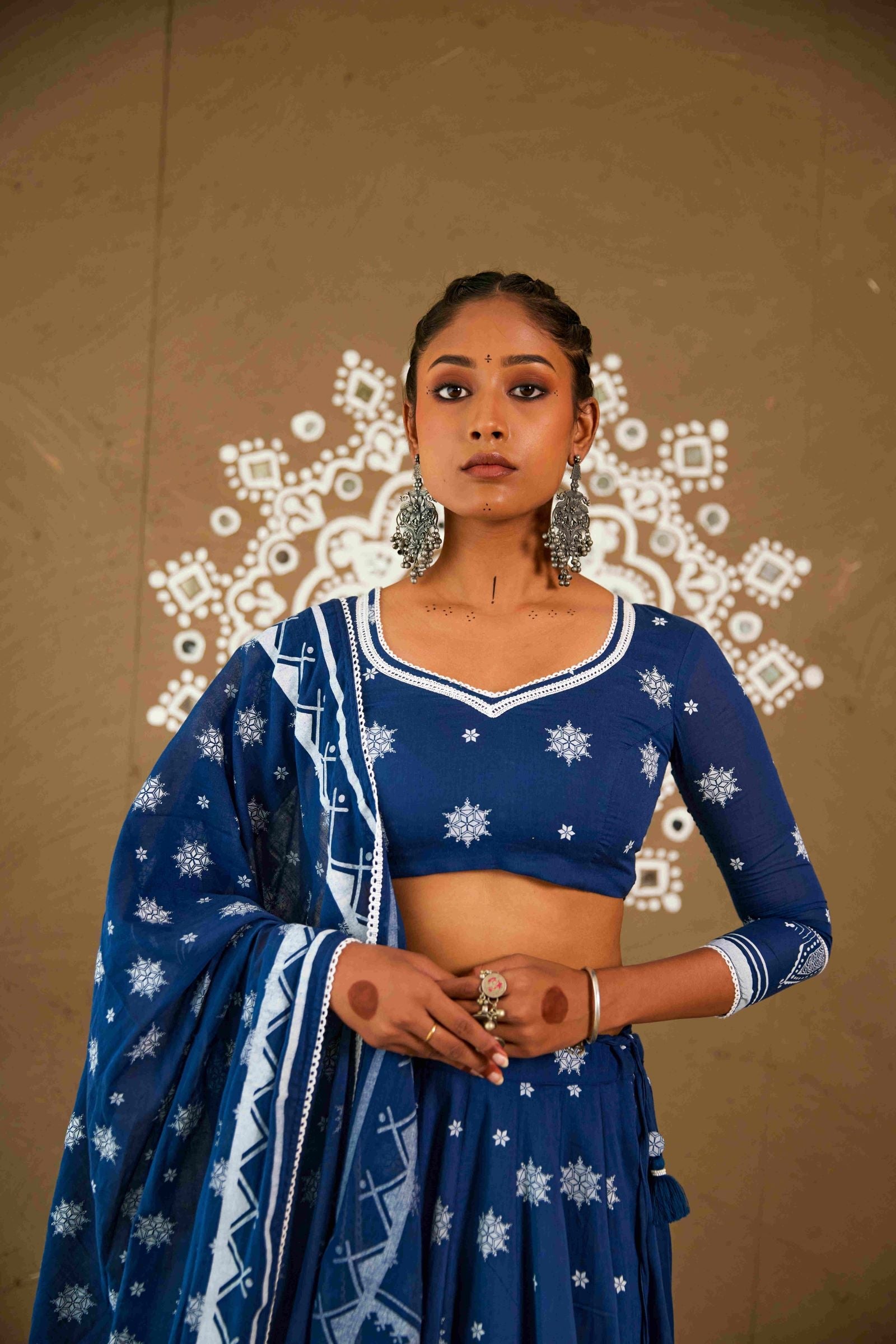 Phool Blue Cotton Lightweight Lehenga Choli Set