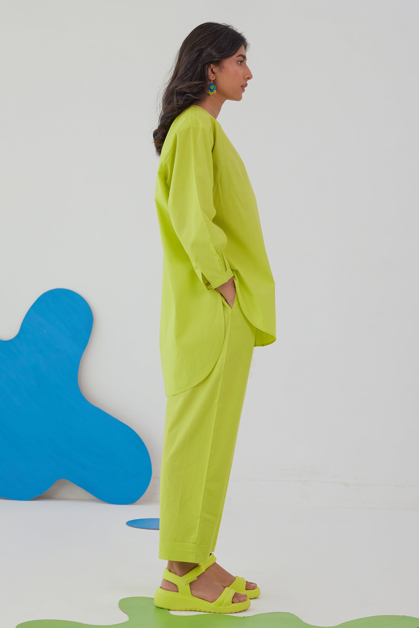 GLOPOP LIME NEON POPLIN SHIRT PANT CO-ORD SET
