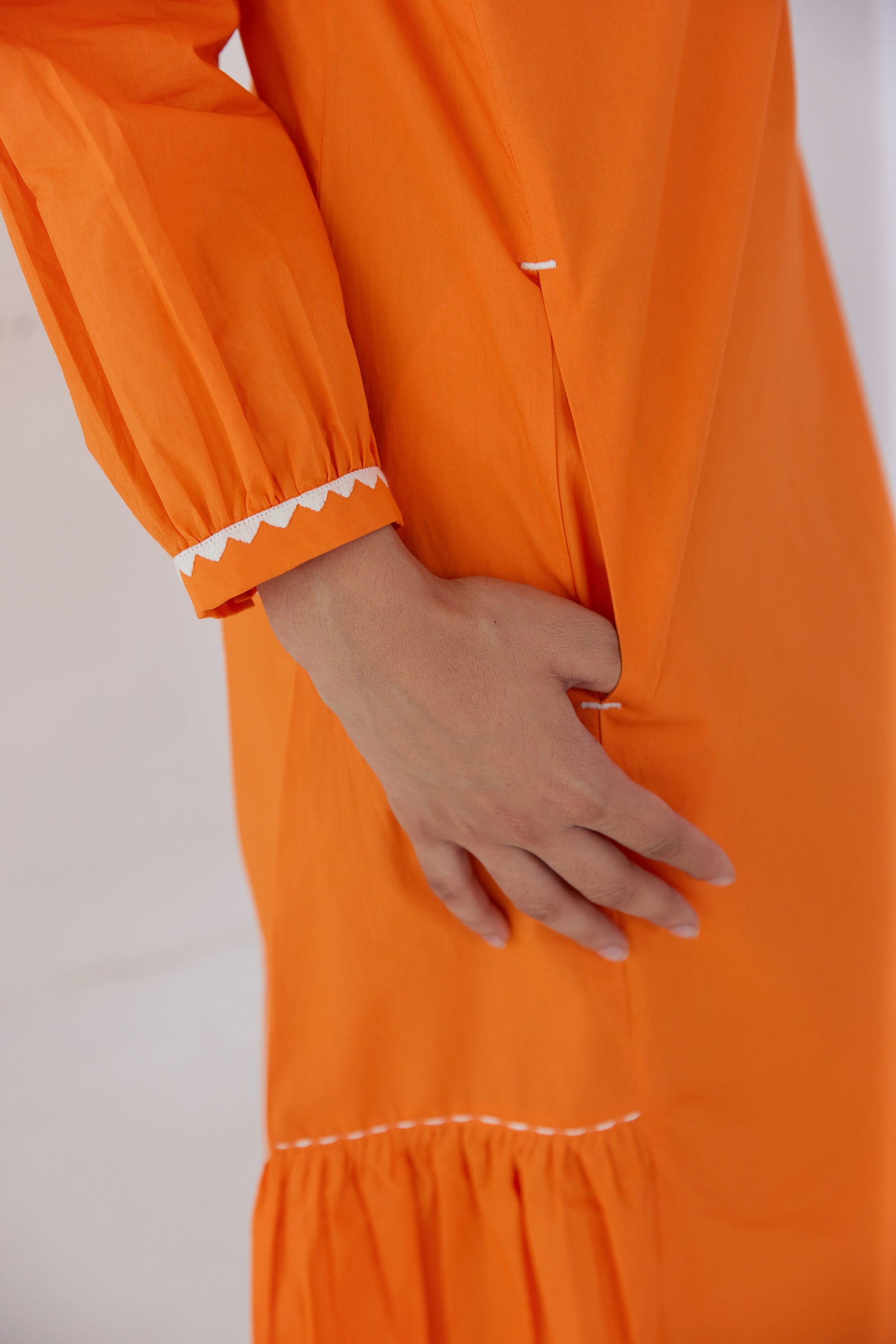 NECTAR ORANGE POPLIN CALF LENGTH DRESS