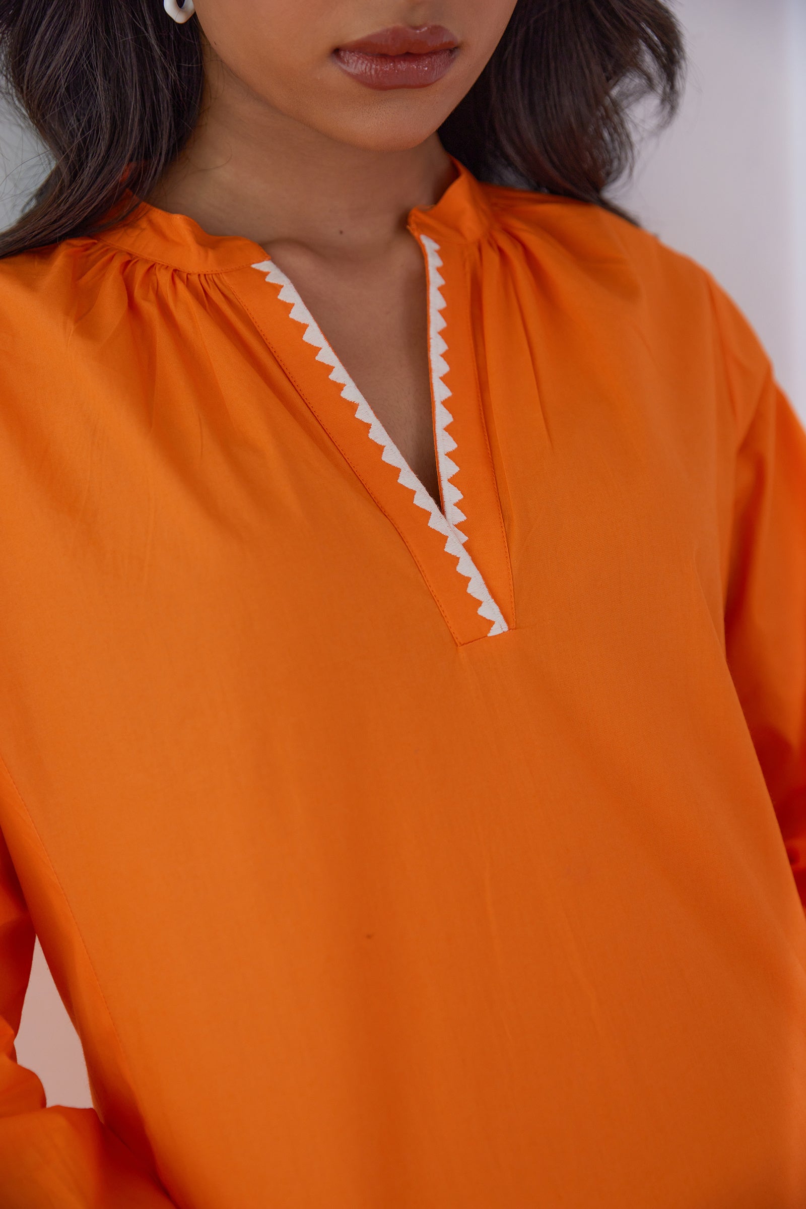 NECTAR ORANGE POPLIN CALF LENGTH DRESS