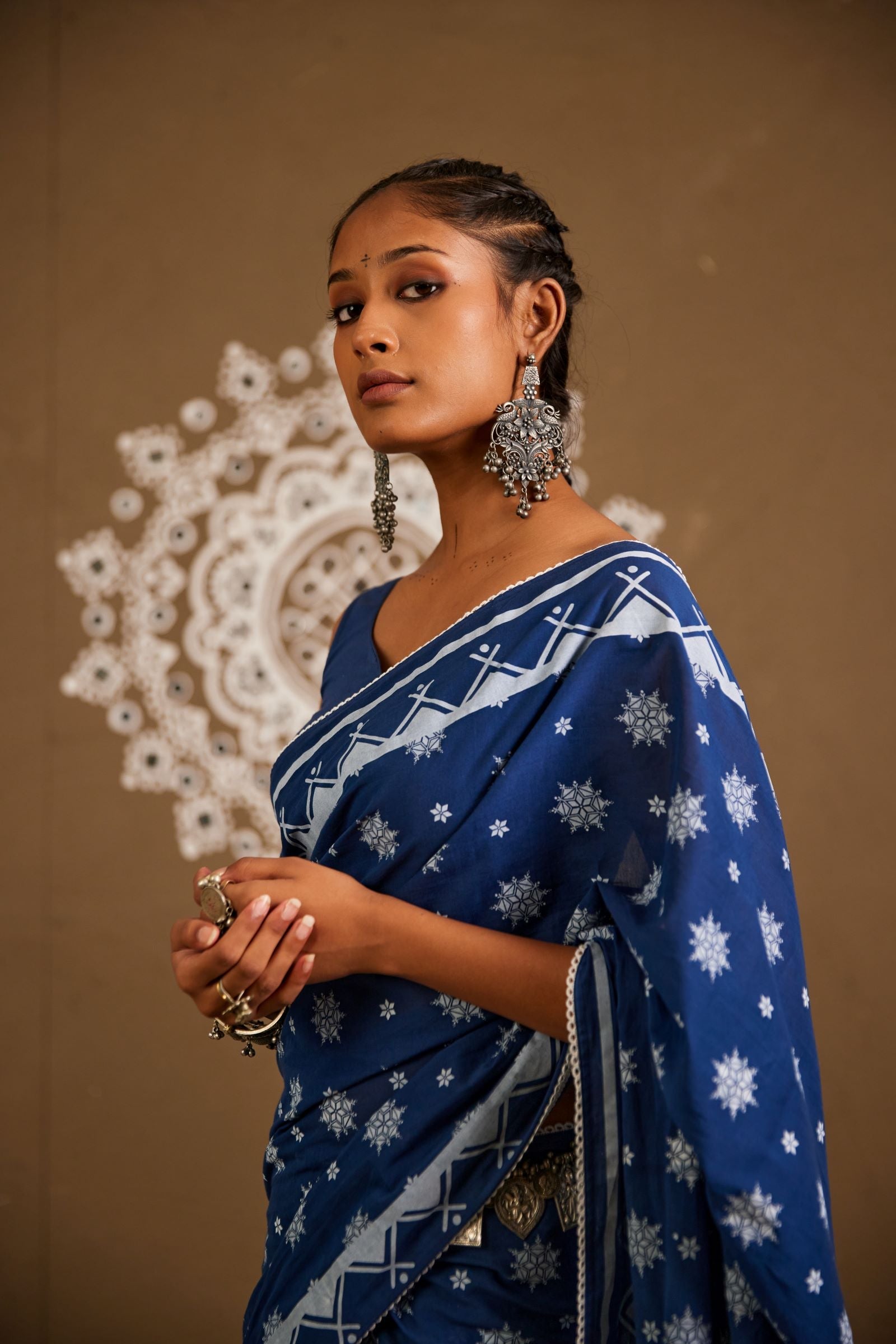 Saundh Blue Cotton Printed Saree (RTS)