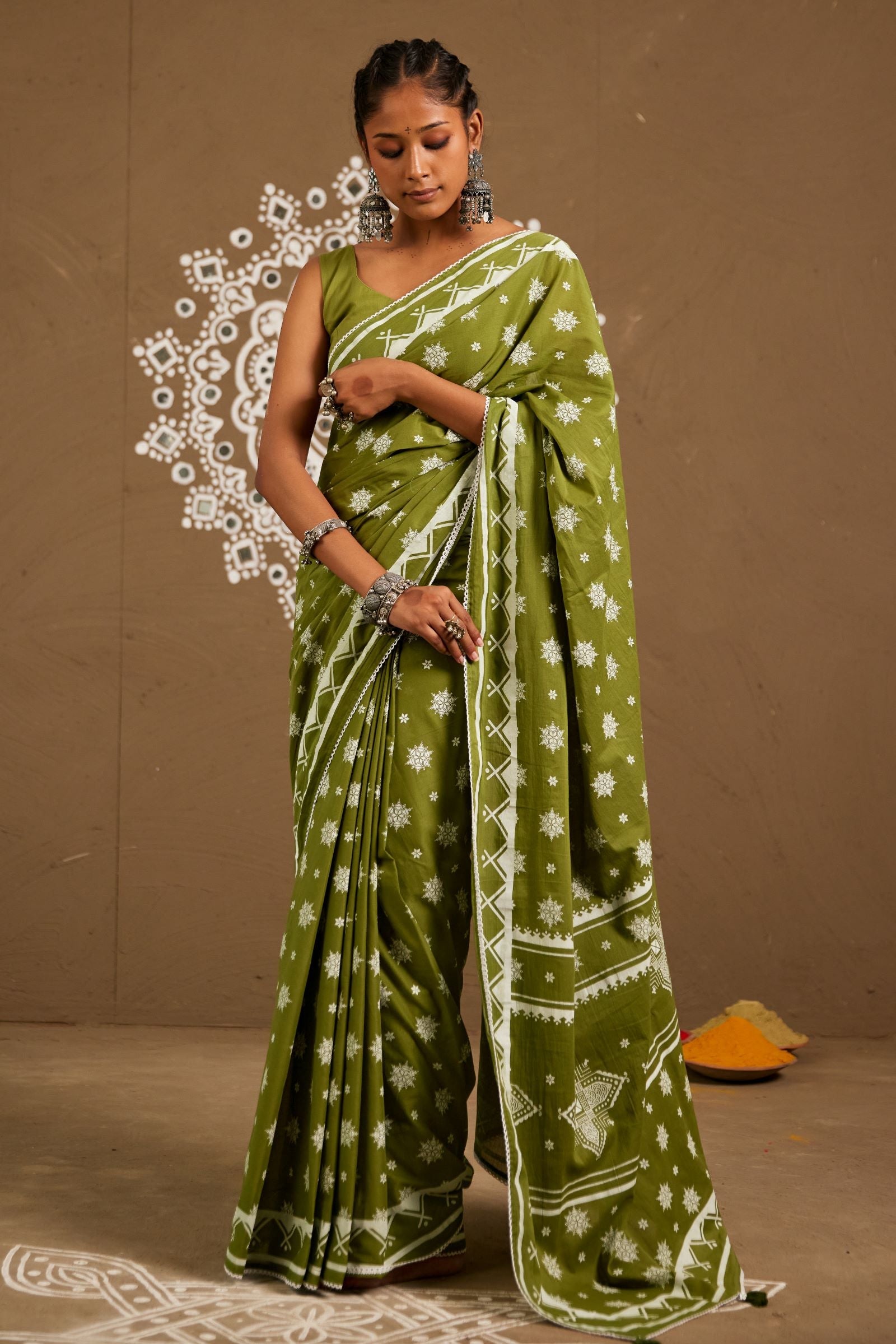 Pushpa Green Cotton Printed Saree (RTS)