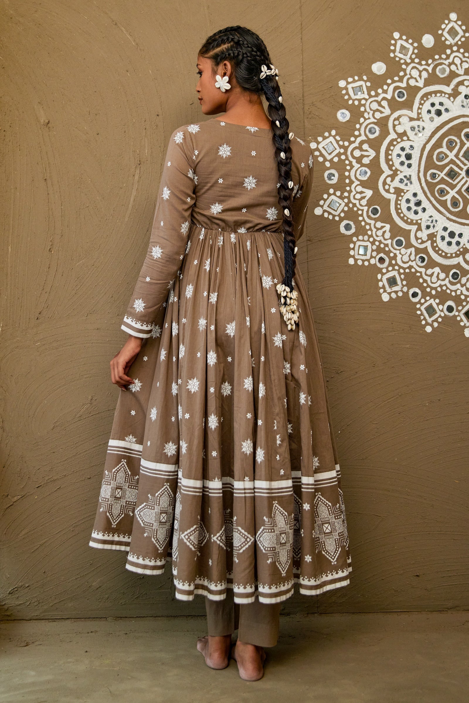 Janki Brown Mul Cotton V Neck Anarkali Set