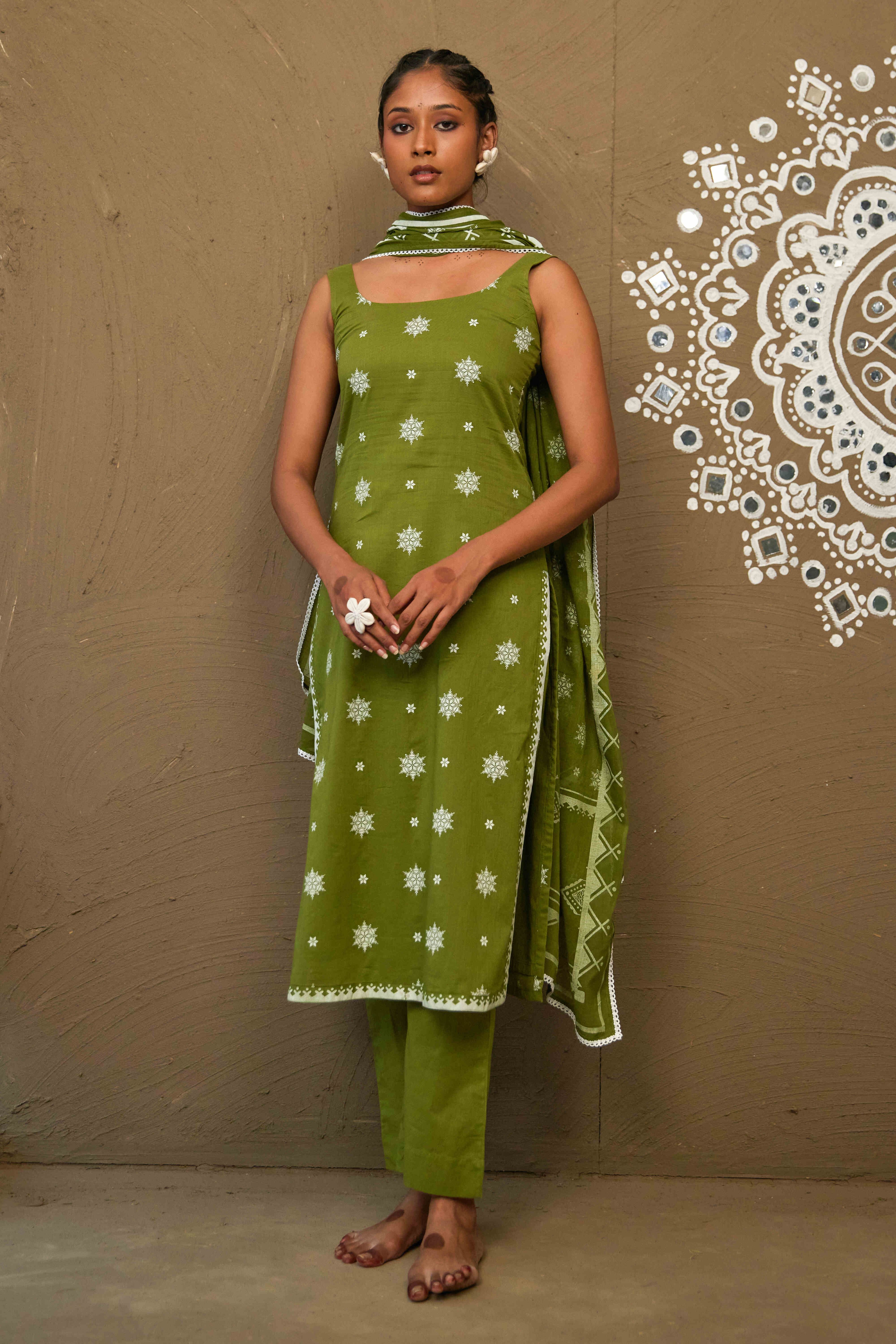 Ratna Green Cotton Sleeveless Kurta Set