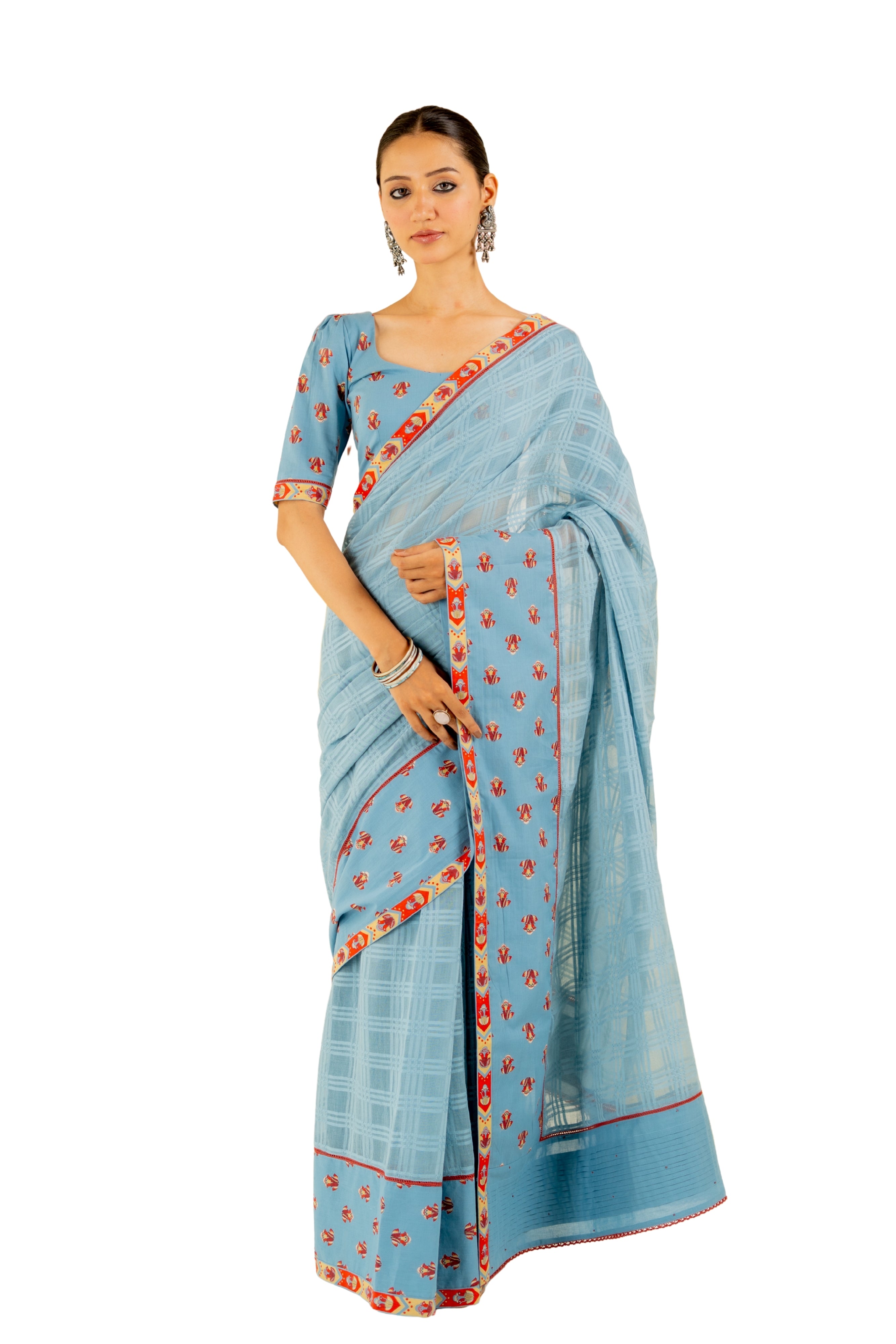 HERITAGE BLUE VASUNDHARA SAREE WITH UNSTITCHED BLOUSE