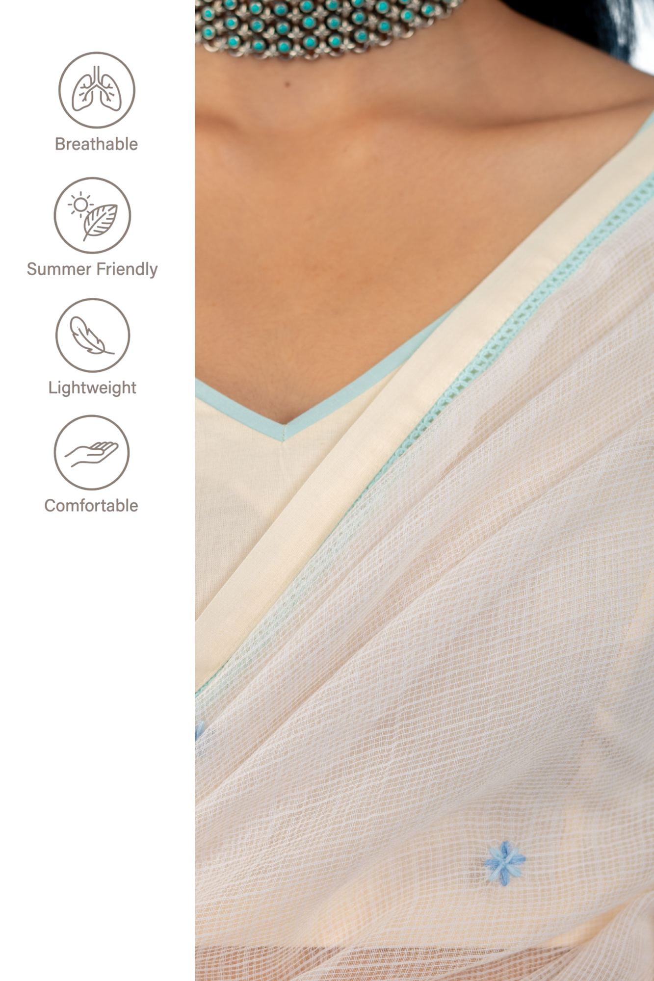 OFF-WHITE  COCONUT SAREE WITH UN-STITCHED BLOUSE