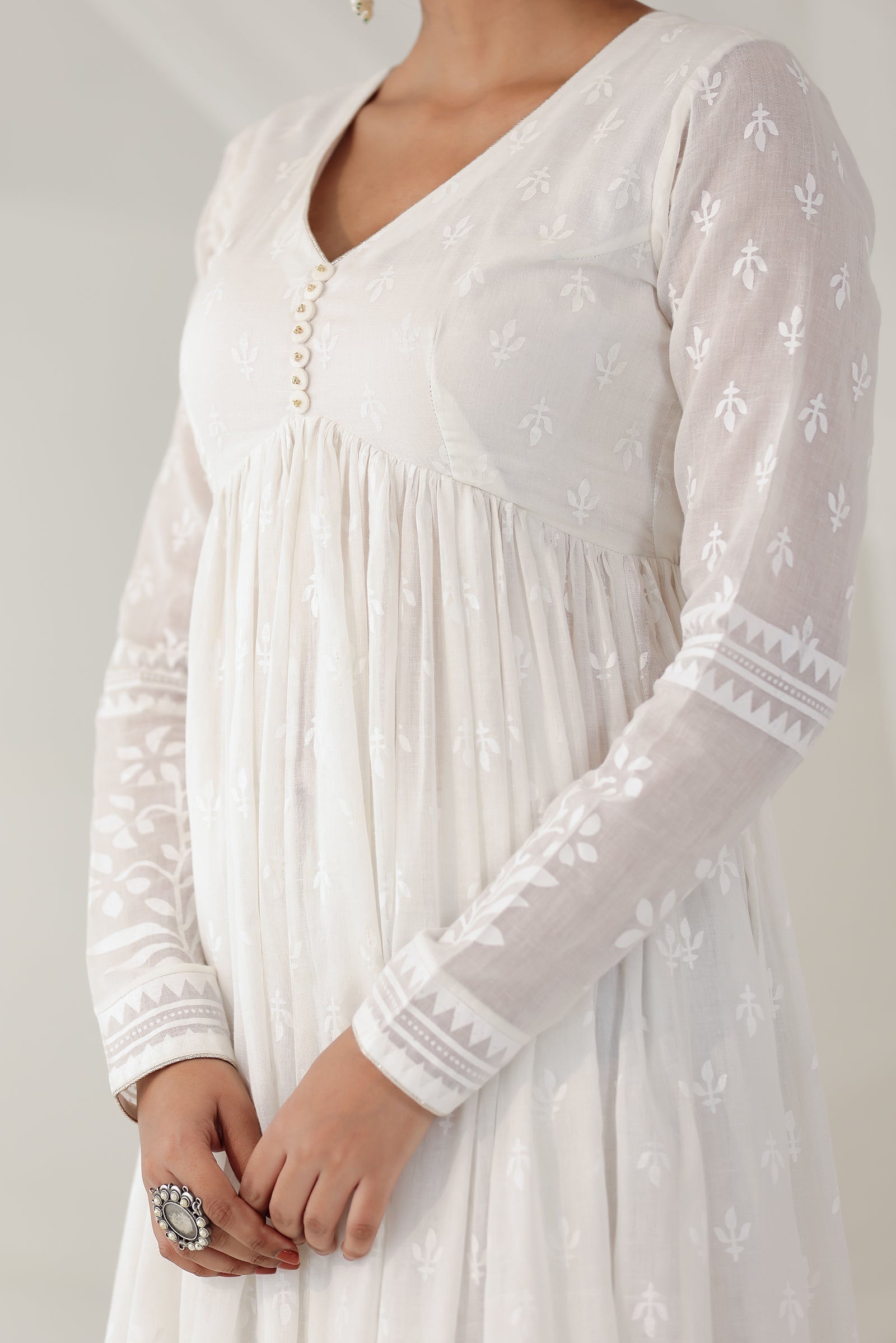 Khwabeeda All White Full Sleeves Anarkali Set (RTS)