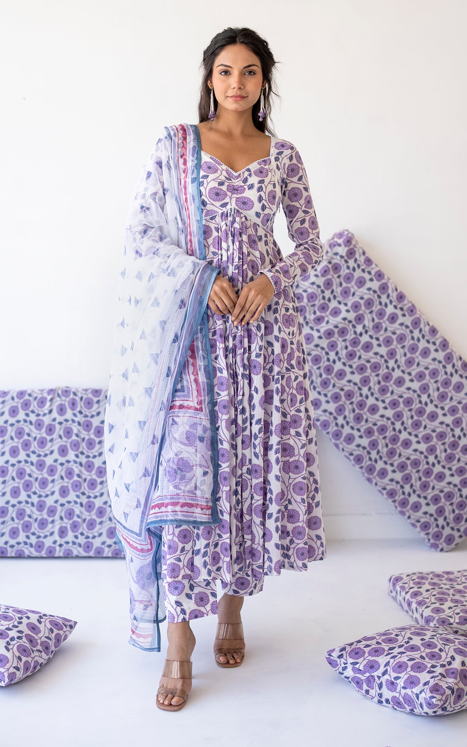 Lavender Anarkali Set