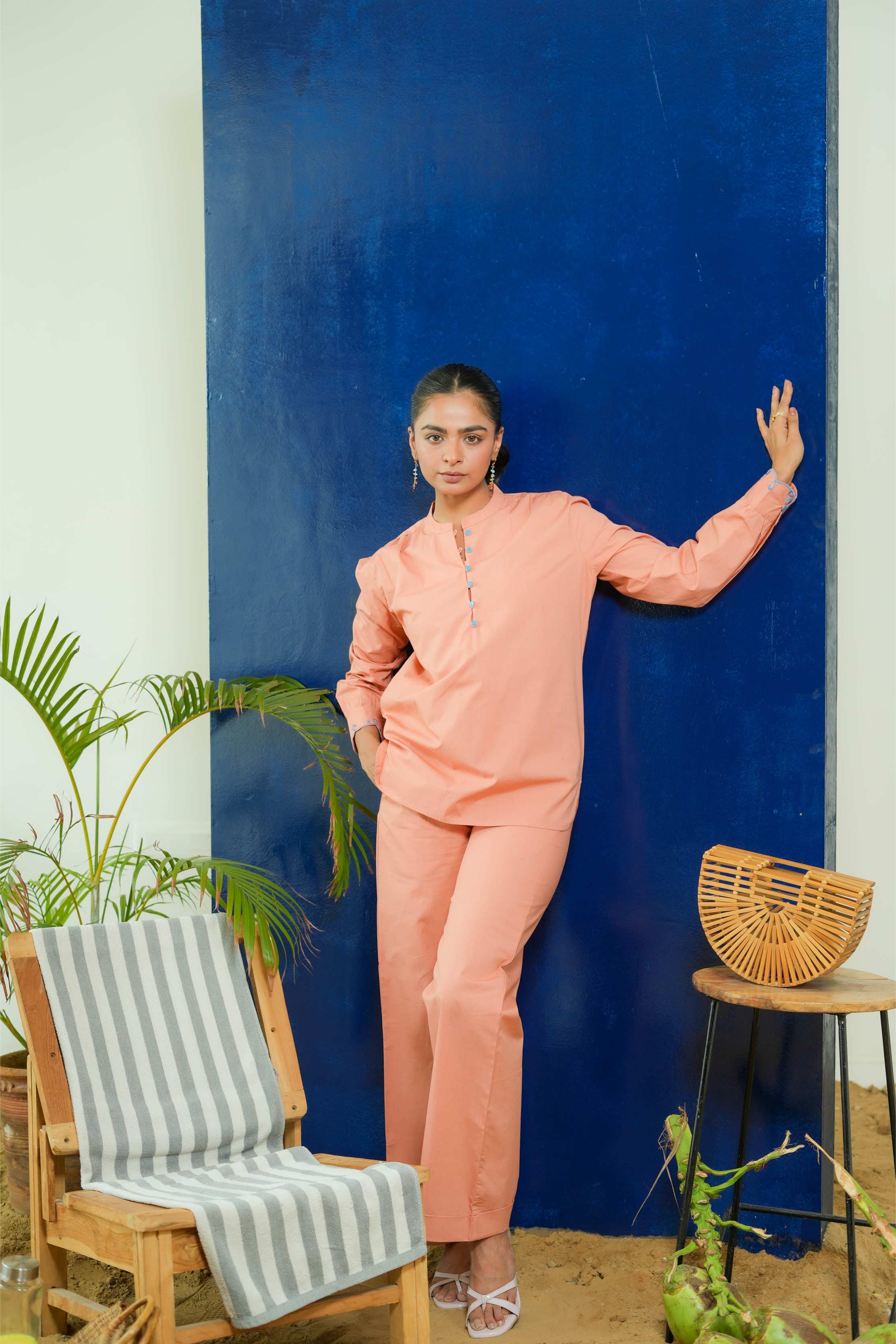 SALMON CALF LENGTH DRESS