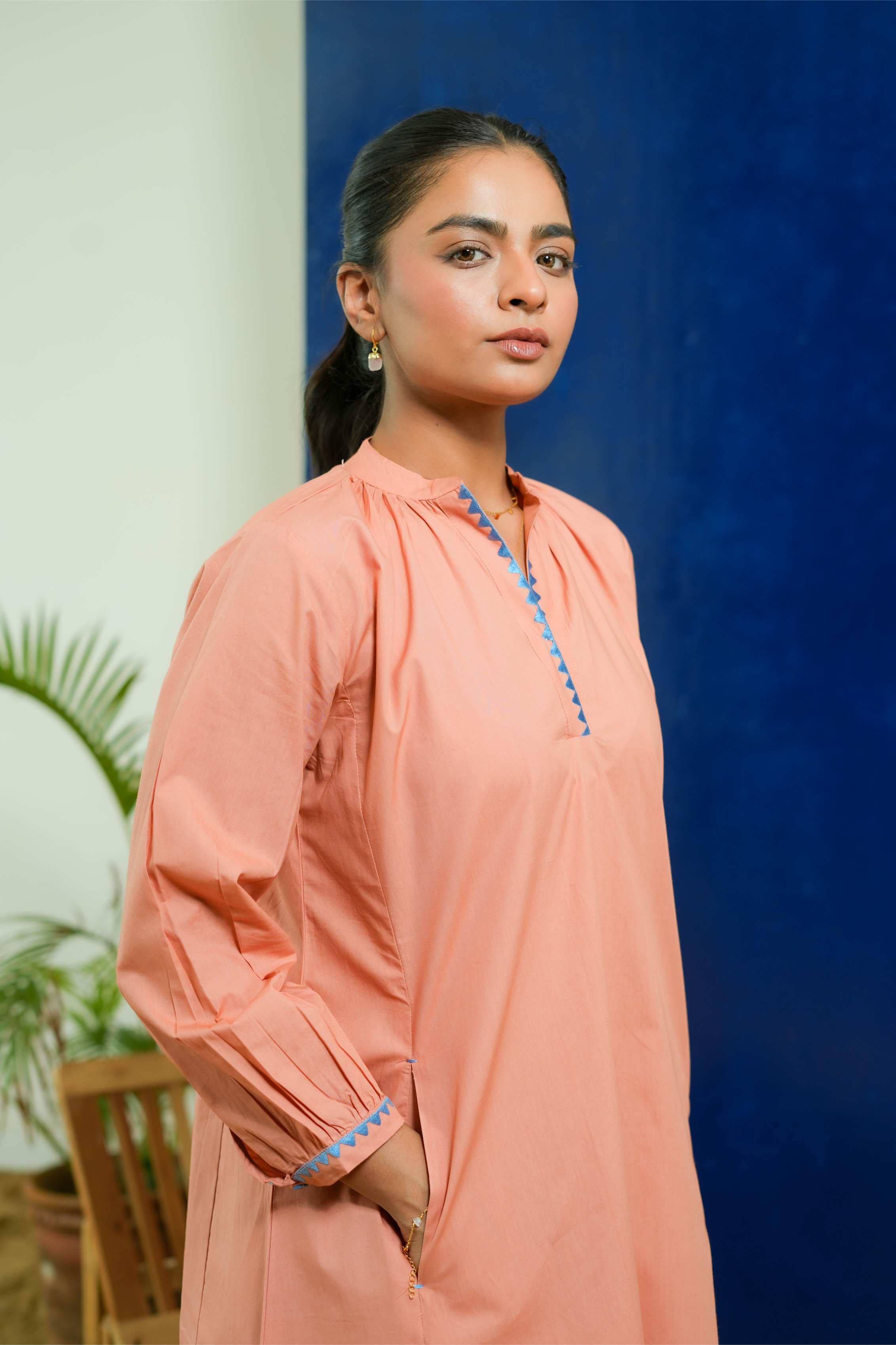 SALMON CALF LENGTH DRESS