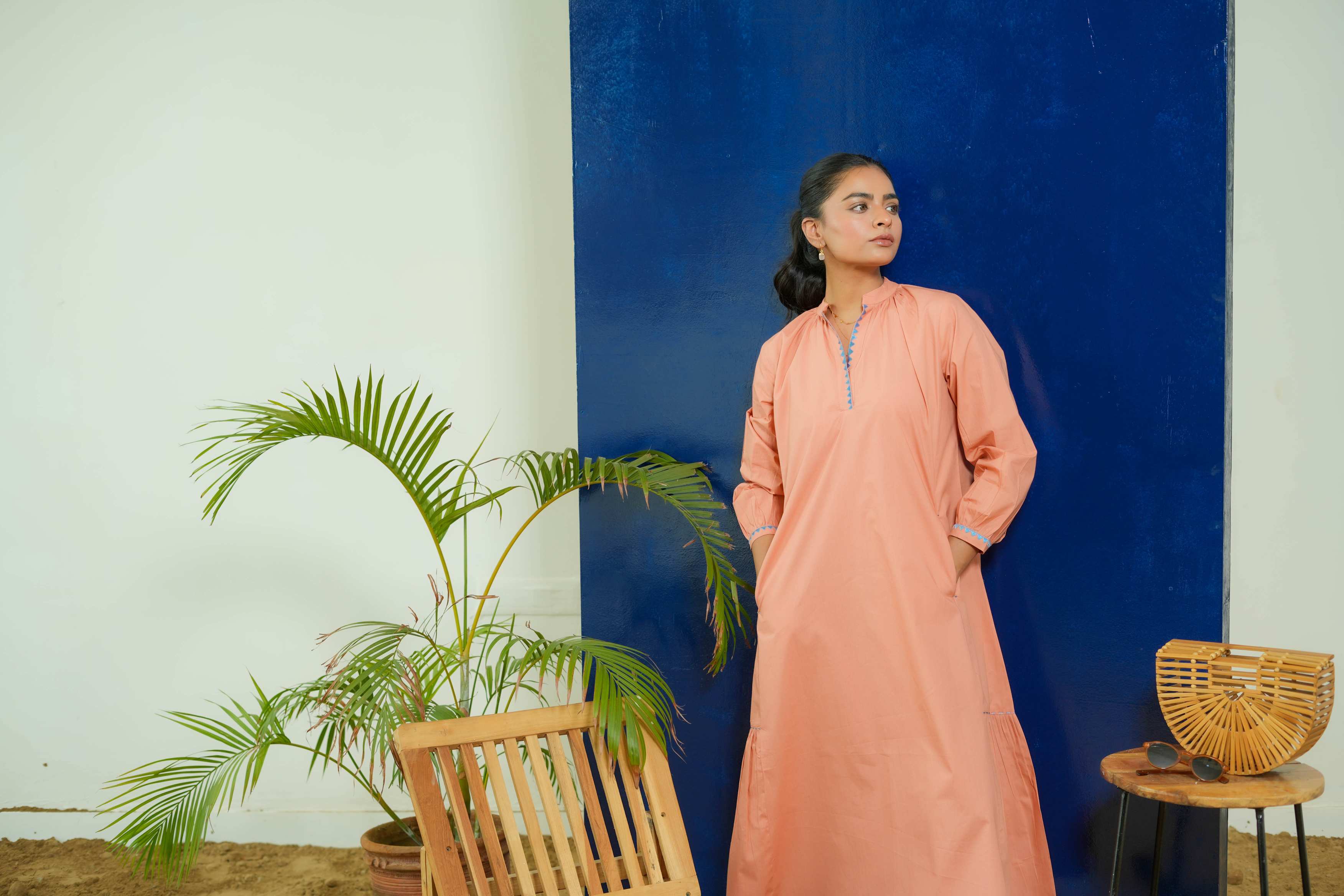 SALMON CALF LENGTH DRESS