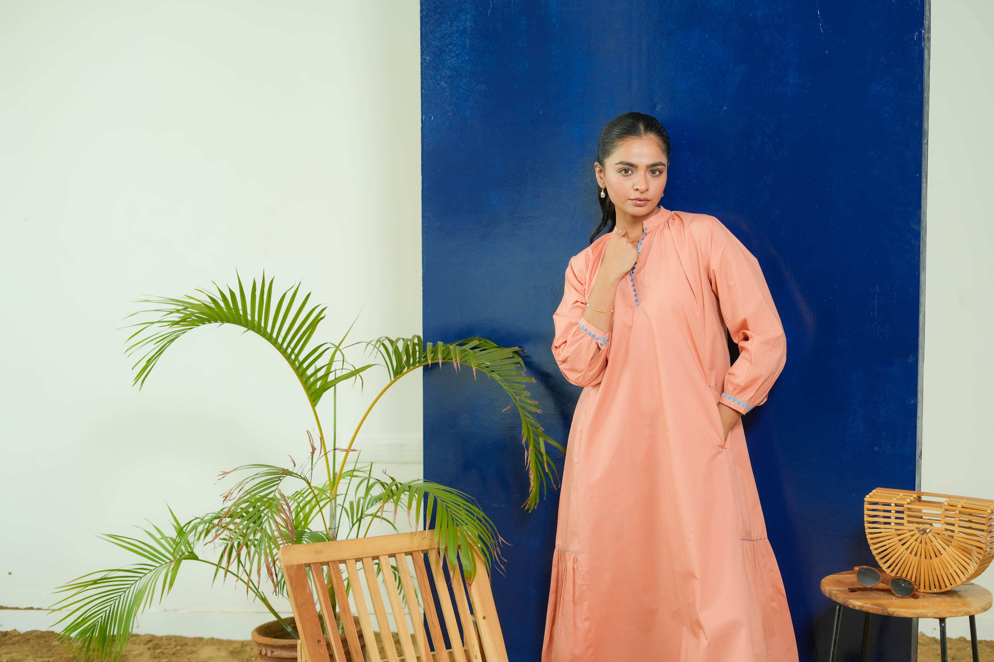 SALMON CALF LENGTH DRESS