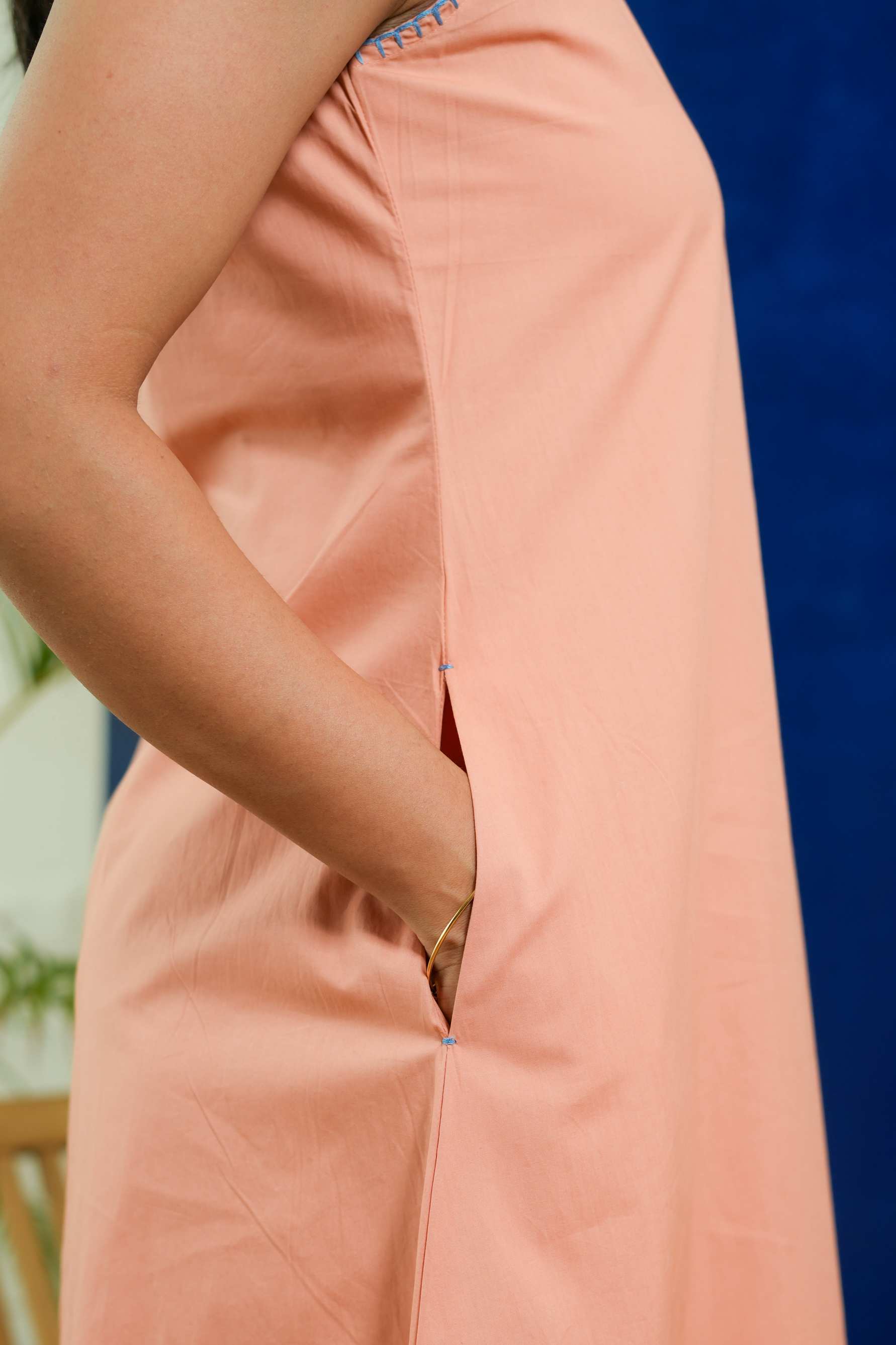 SALMON ROUND NECK A-LINE DRESS