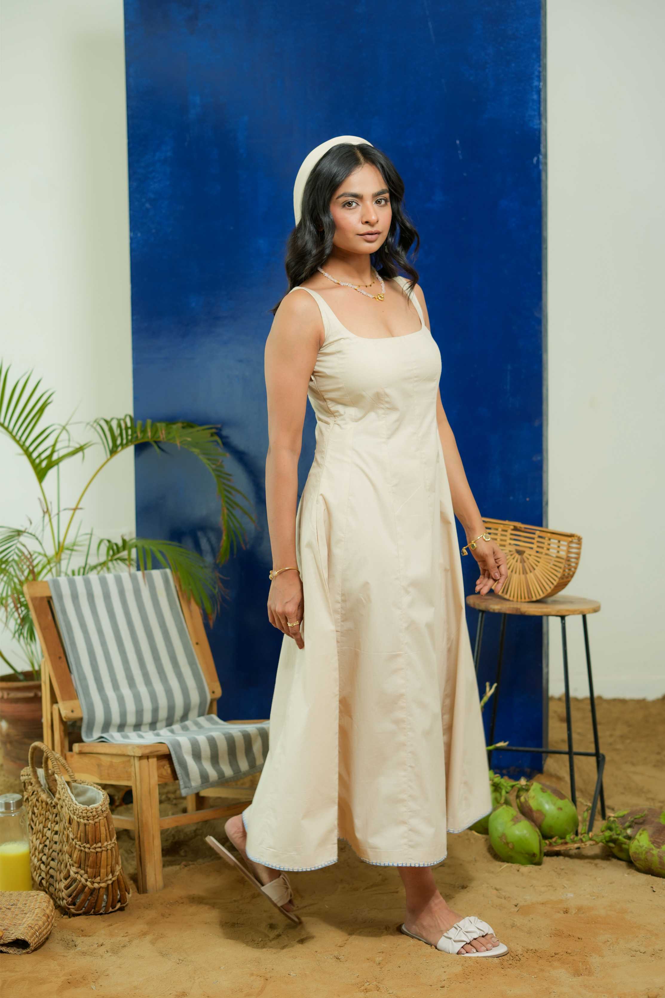 BEIGE  SLEEVELESS FITTED DRESS