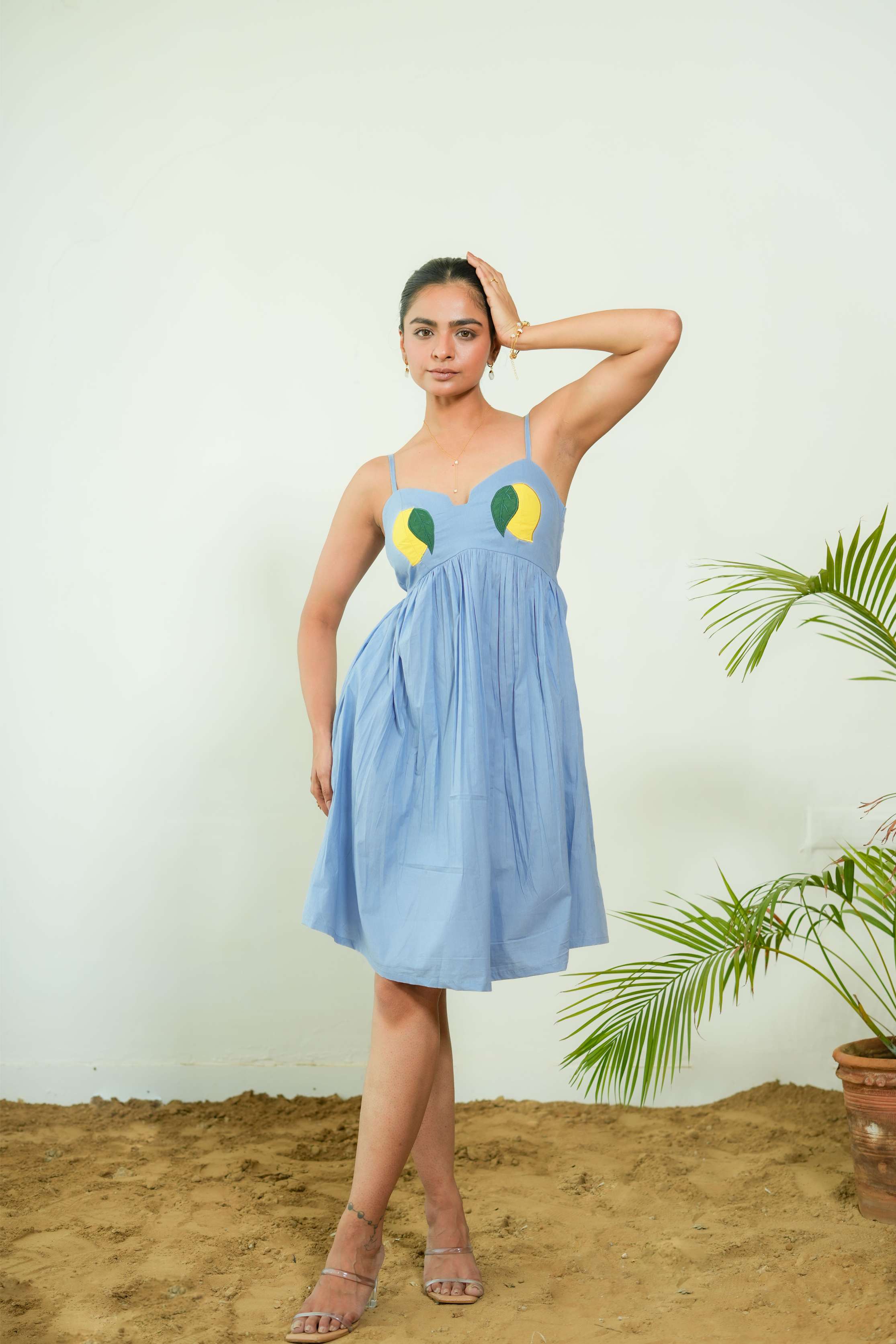 POWDER BLUE MANGO EMBROIDERED SHORT DRESS