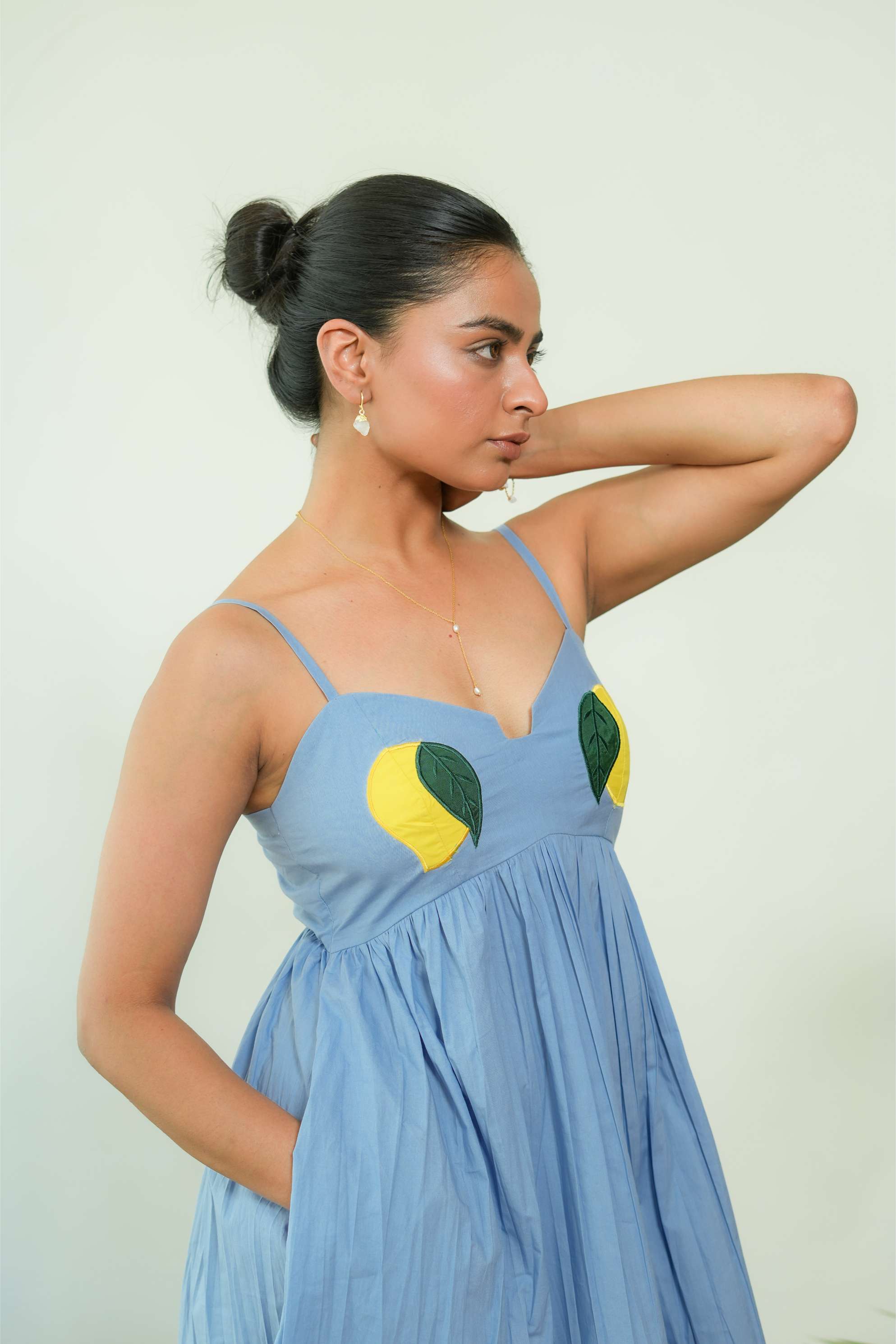 POWDER BLUE MANGO EMBROIDERED SHORT DRESS