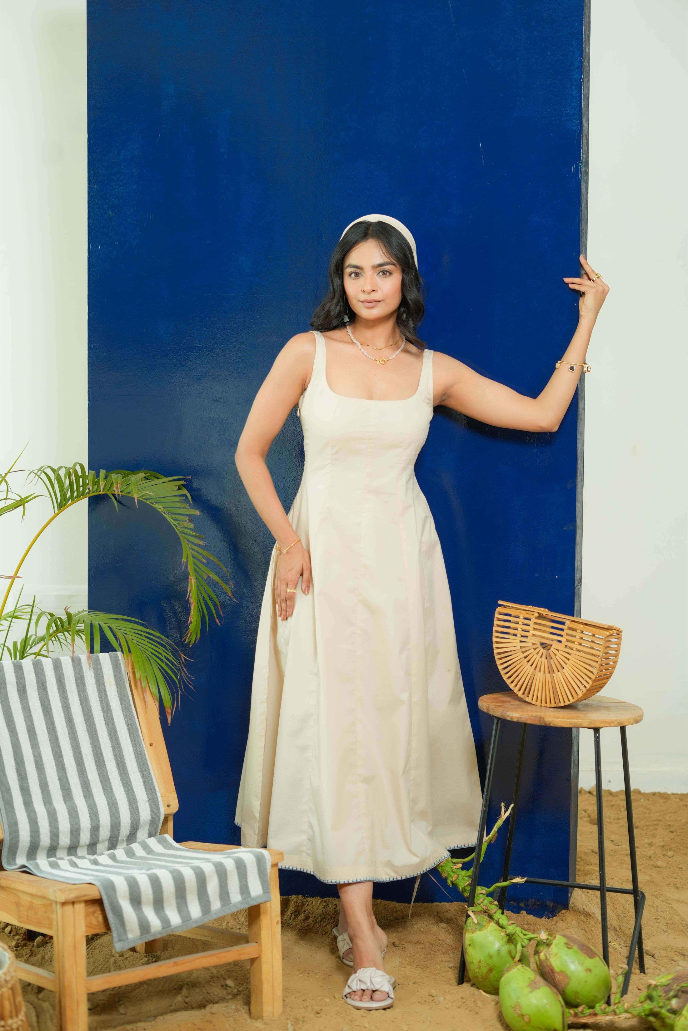 BEIGE  SLEEVELESS FITTED DRESS