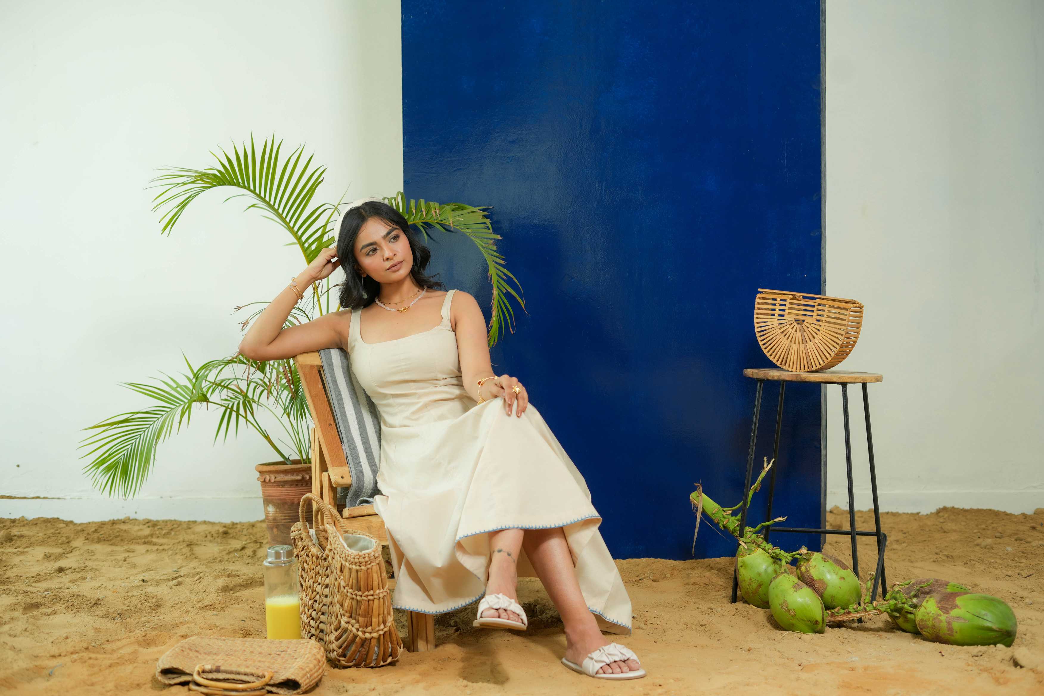 BEIGE  SLEEVELESS FITTED DRESS