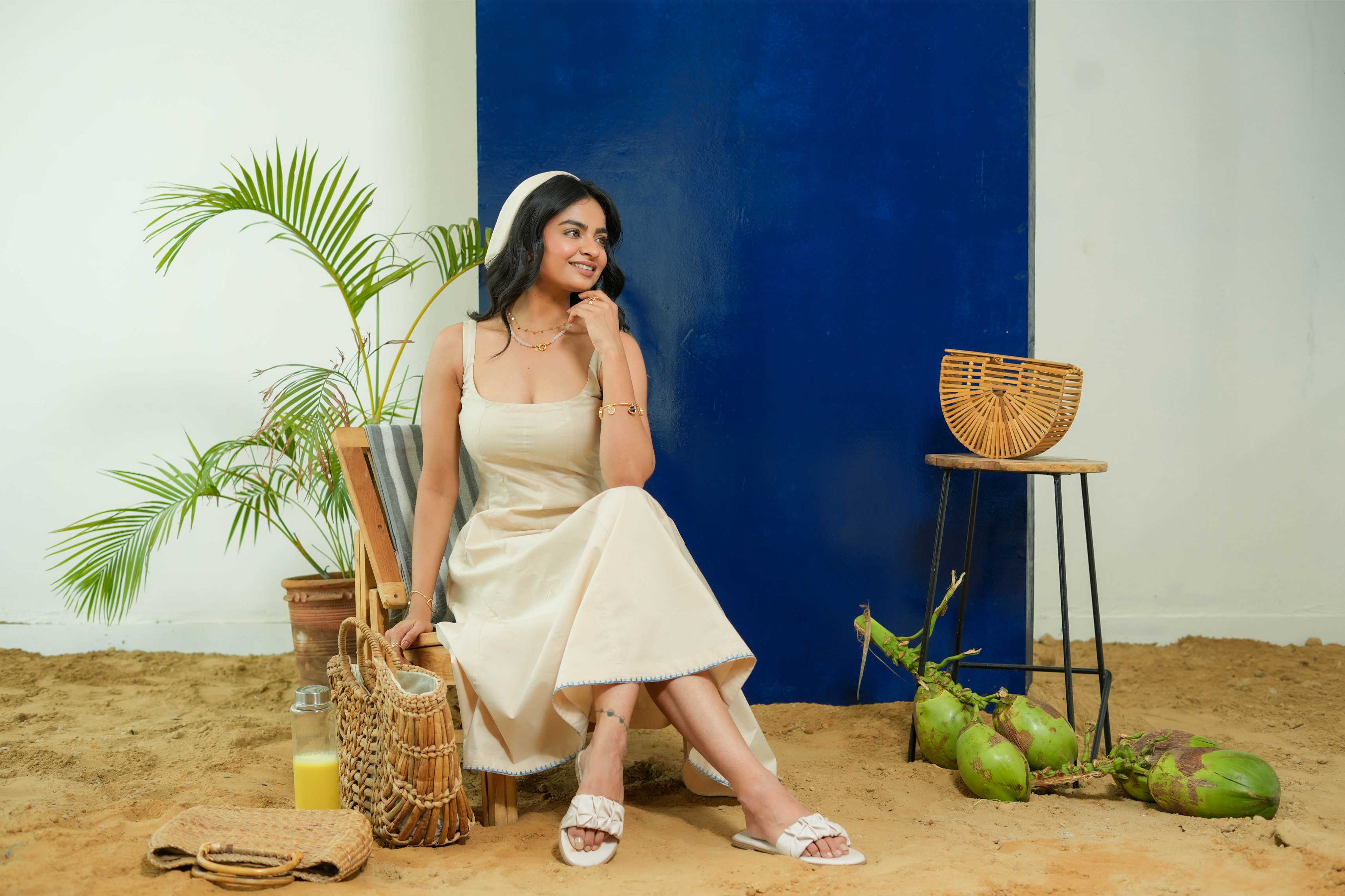 BEIGE  SLEEVELESS FITTED DRESS