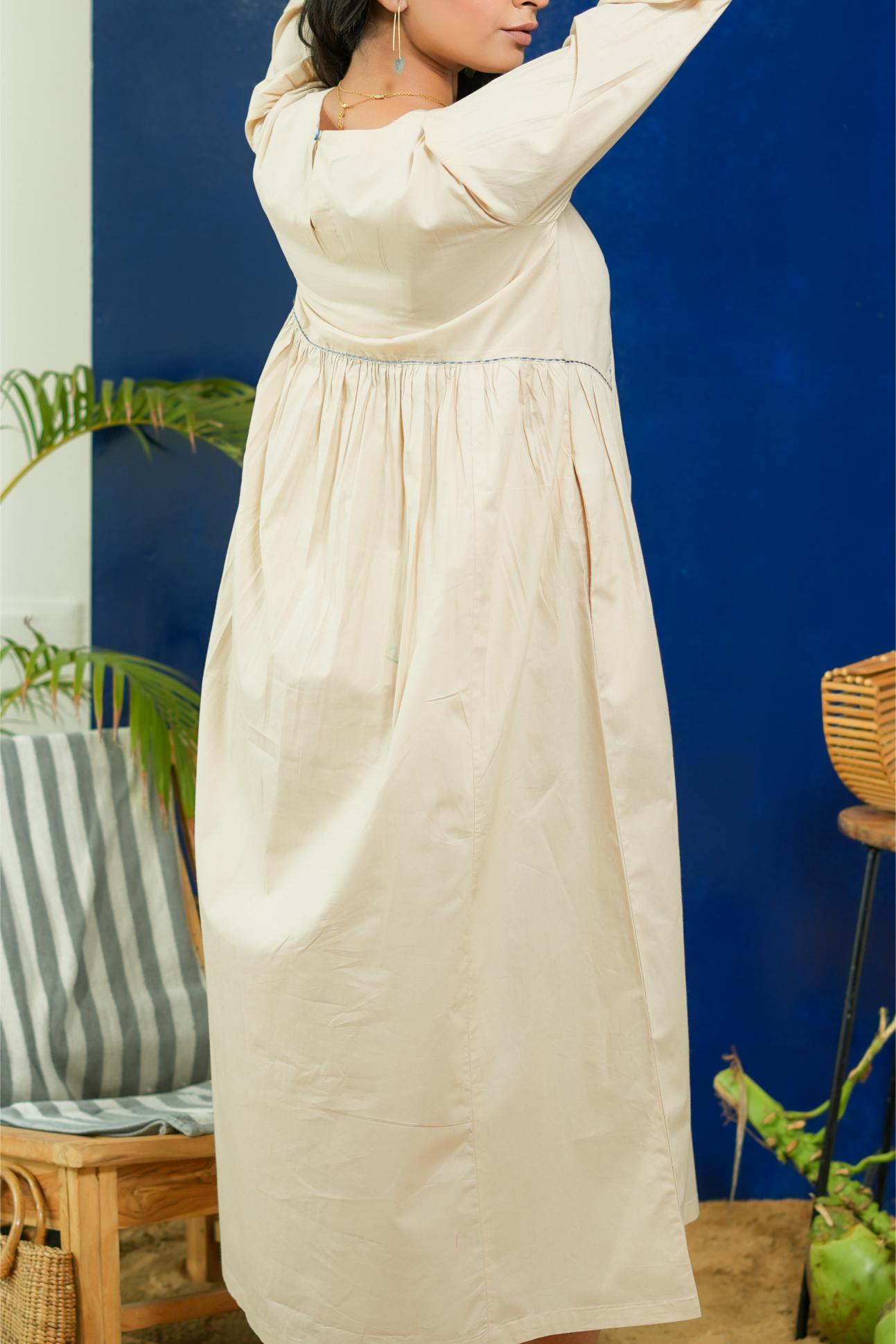 BEIGE YOKE DRESS