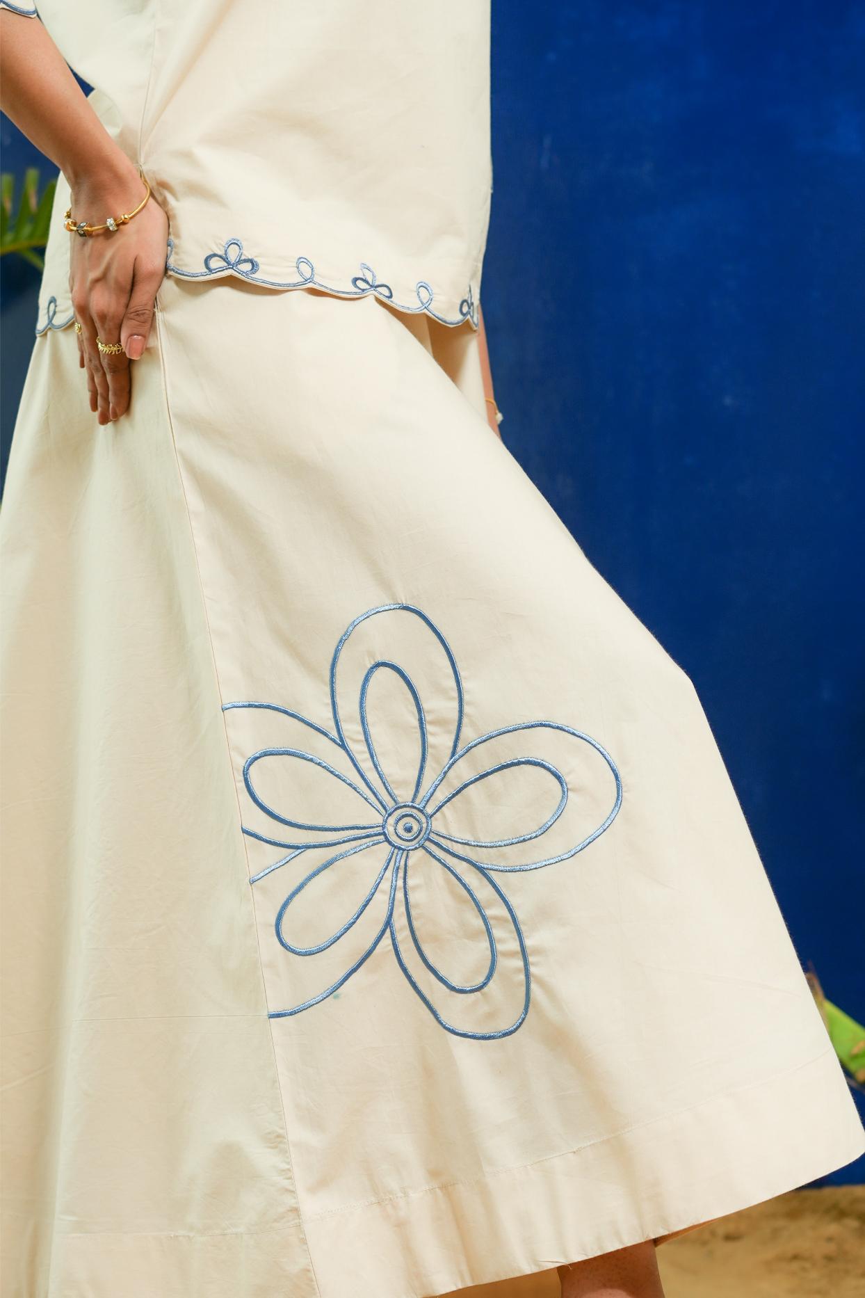 BEIGE BOXY TOP WITH A-LINE  SKIRT