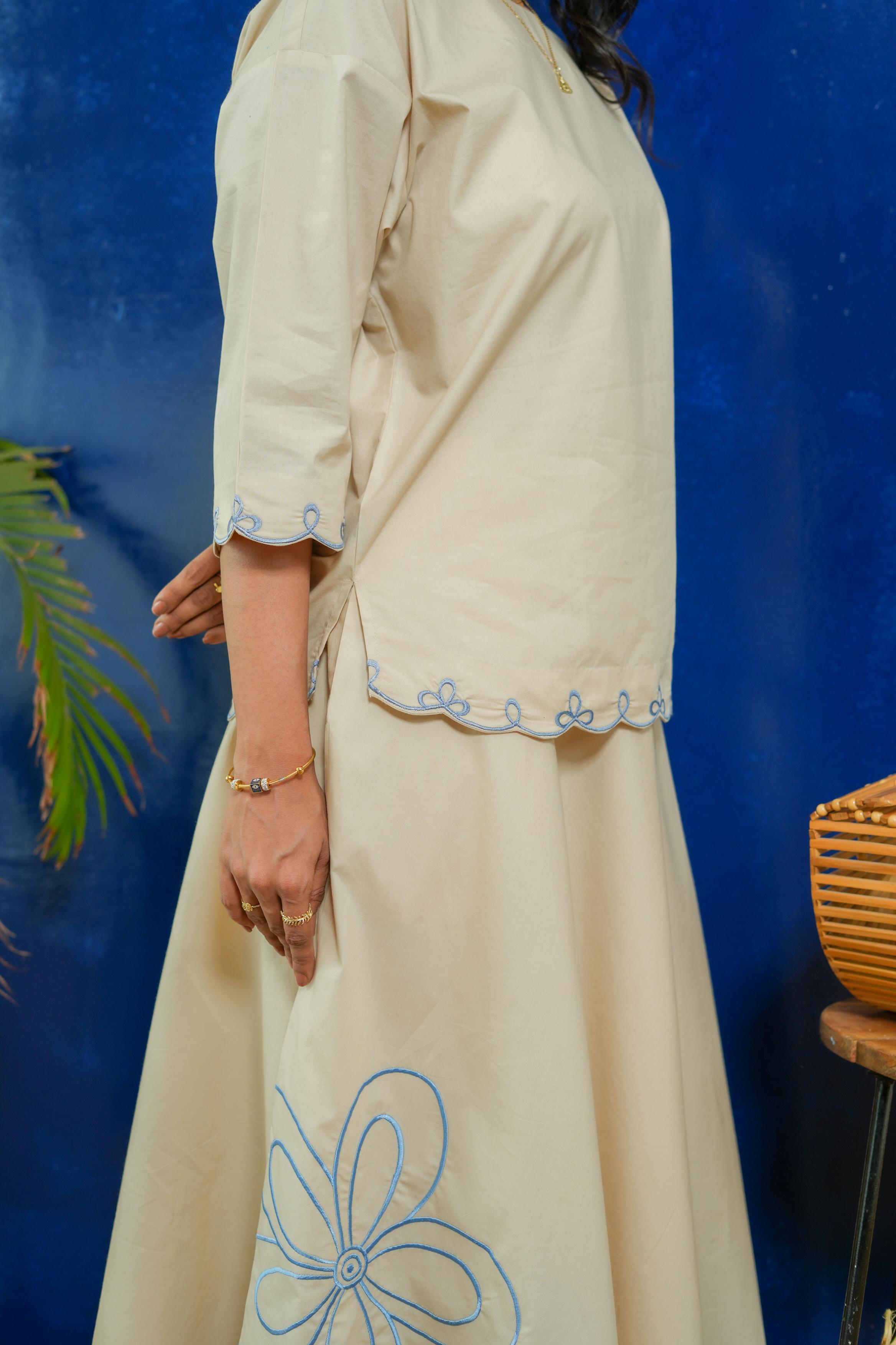 BEIGE BOXY TOP WITH A-LINE  SKIRT