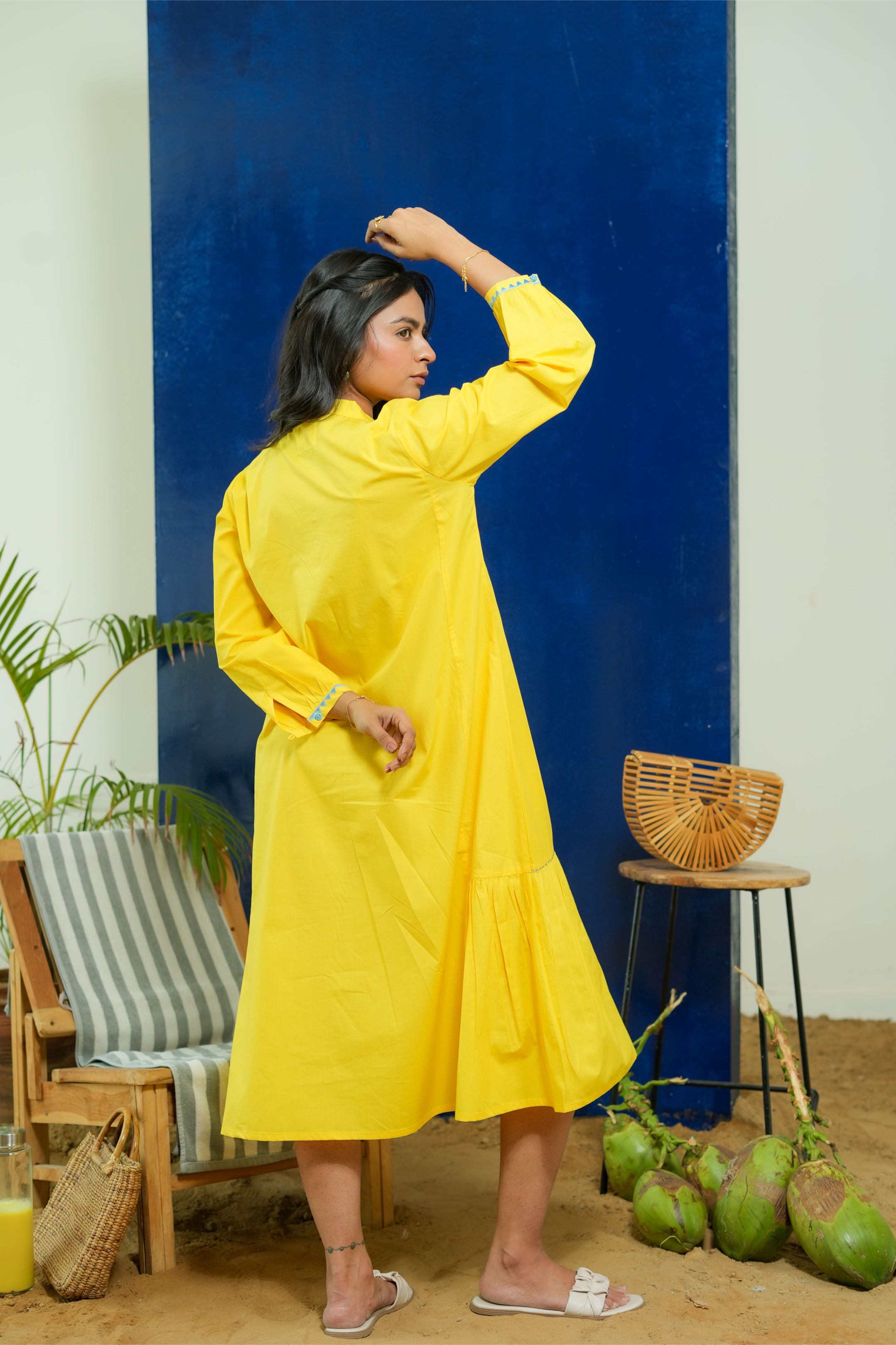 LEMON YELLOW CALF LENGTH DRESS